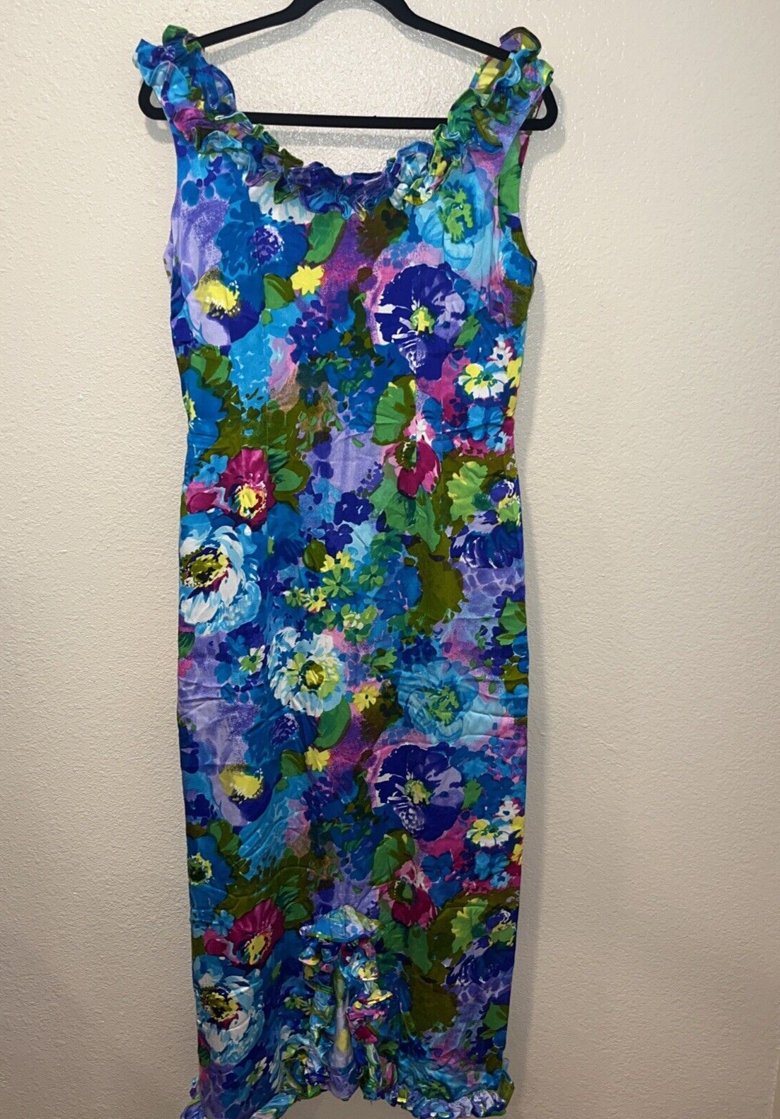 VTG 70’s Floral Hawaiian Ruffle Dress Sun Fashions Of Hawaii Honolulu Size 14