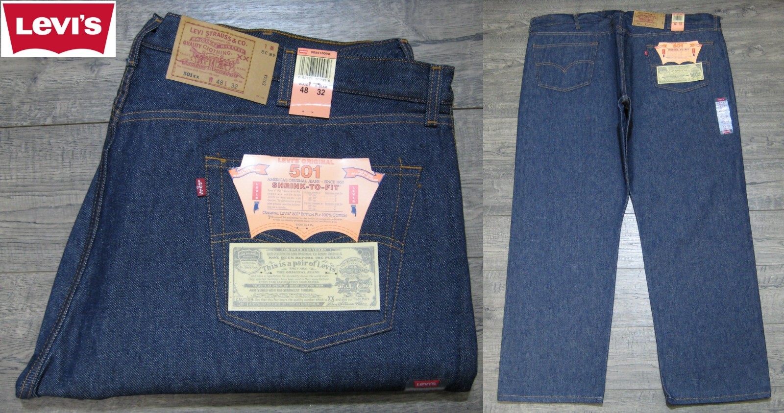 NEW ORIGINAL VINTAGE 1993 LEVI’S 501xx RED TAB RAW DENIM JEANS PANTS 48×32