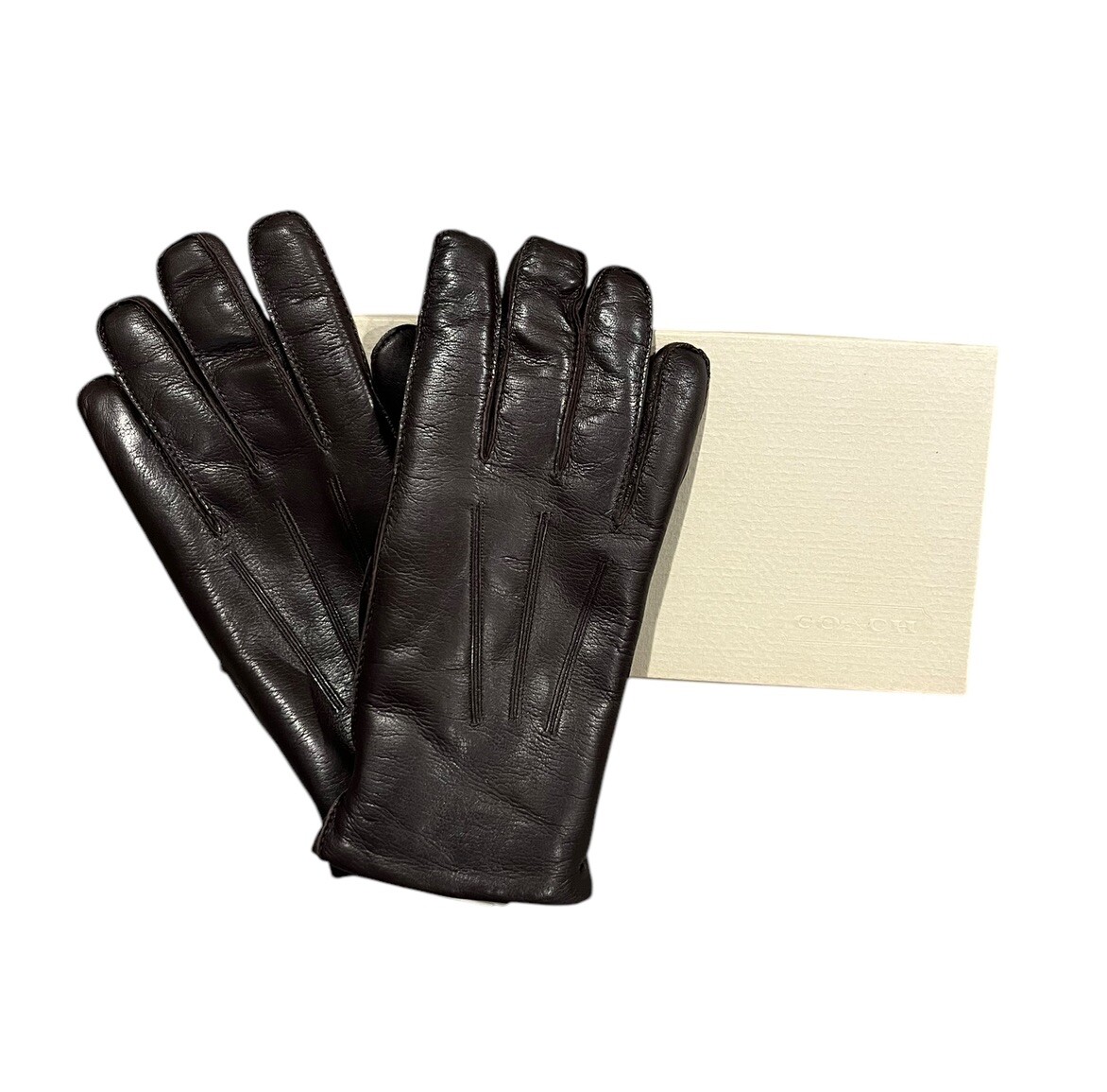 NWT VTG Coach Dark Chocolate Brown Leather 100% Shearling Gloves M Original Box