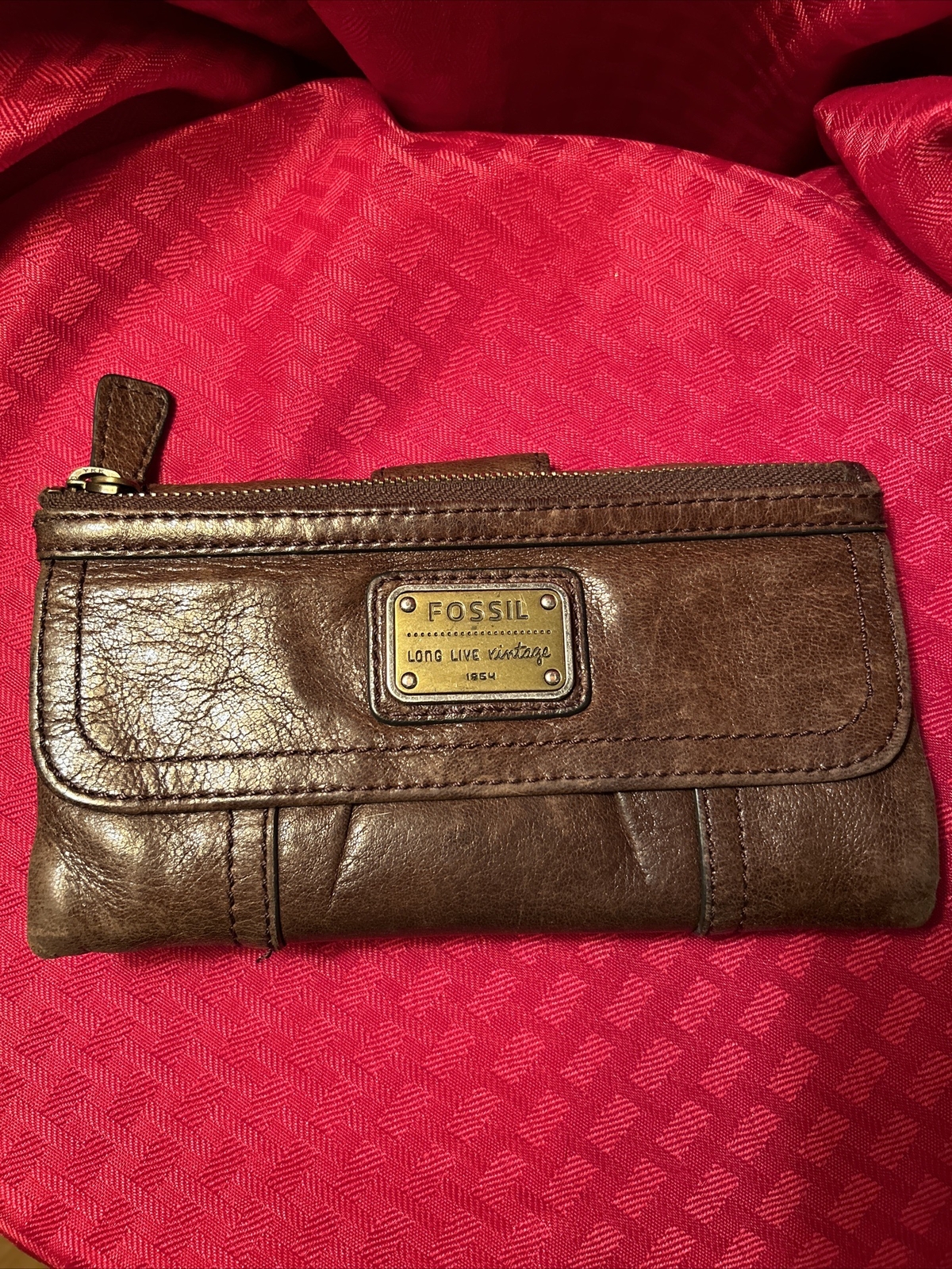 FOSSIL Long Live Vintage 1954 Espresso Brown Bifold Wallet Soft Leather