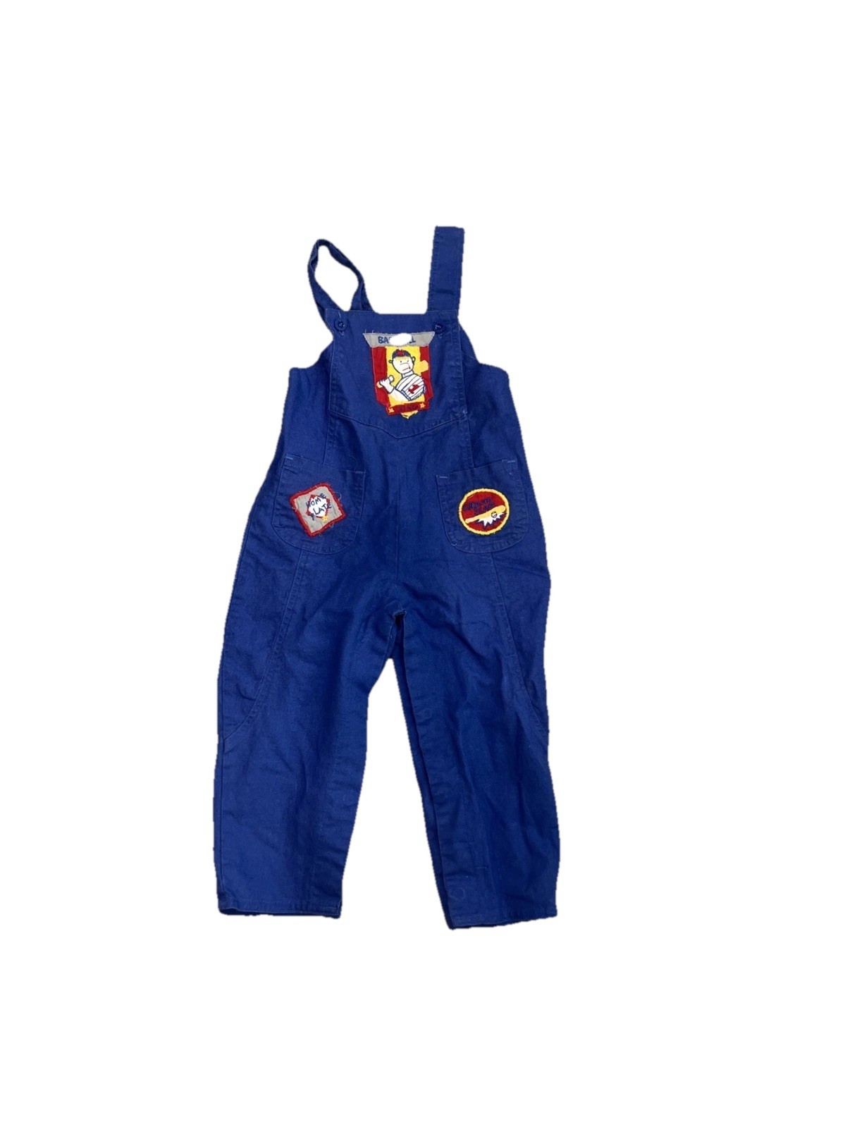 Vintage Happy Kids Baseball Embroidered Overalls Boys Size 18 Months Retro Sport