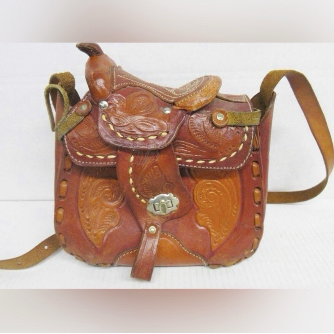 Authentic Vintage 1970’s Hand Tooled Leather Horse Saddle Purse