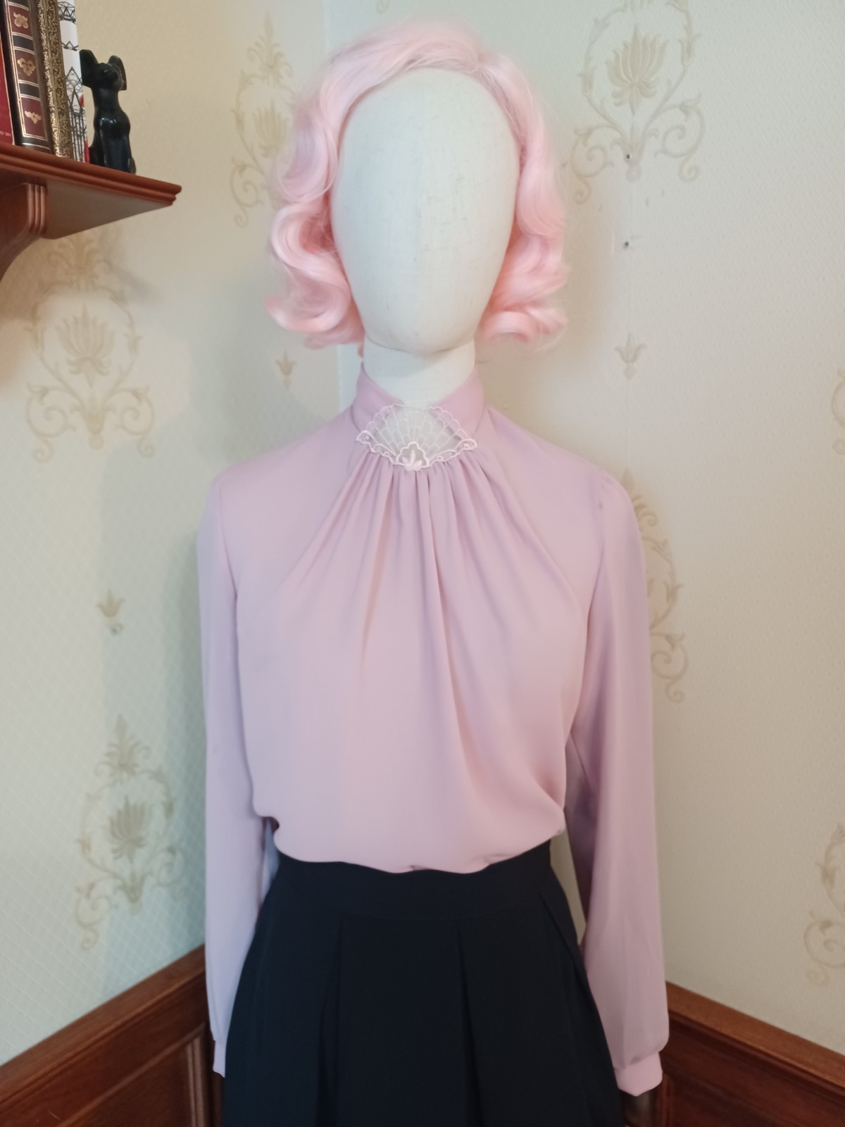 Vintage 1970s/80s Jolene Fashions Rose Lace Semi-Sheer Victorian-Style Blouse