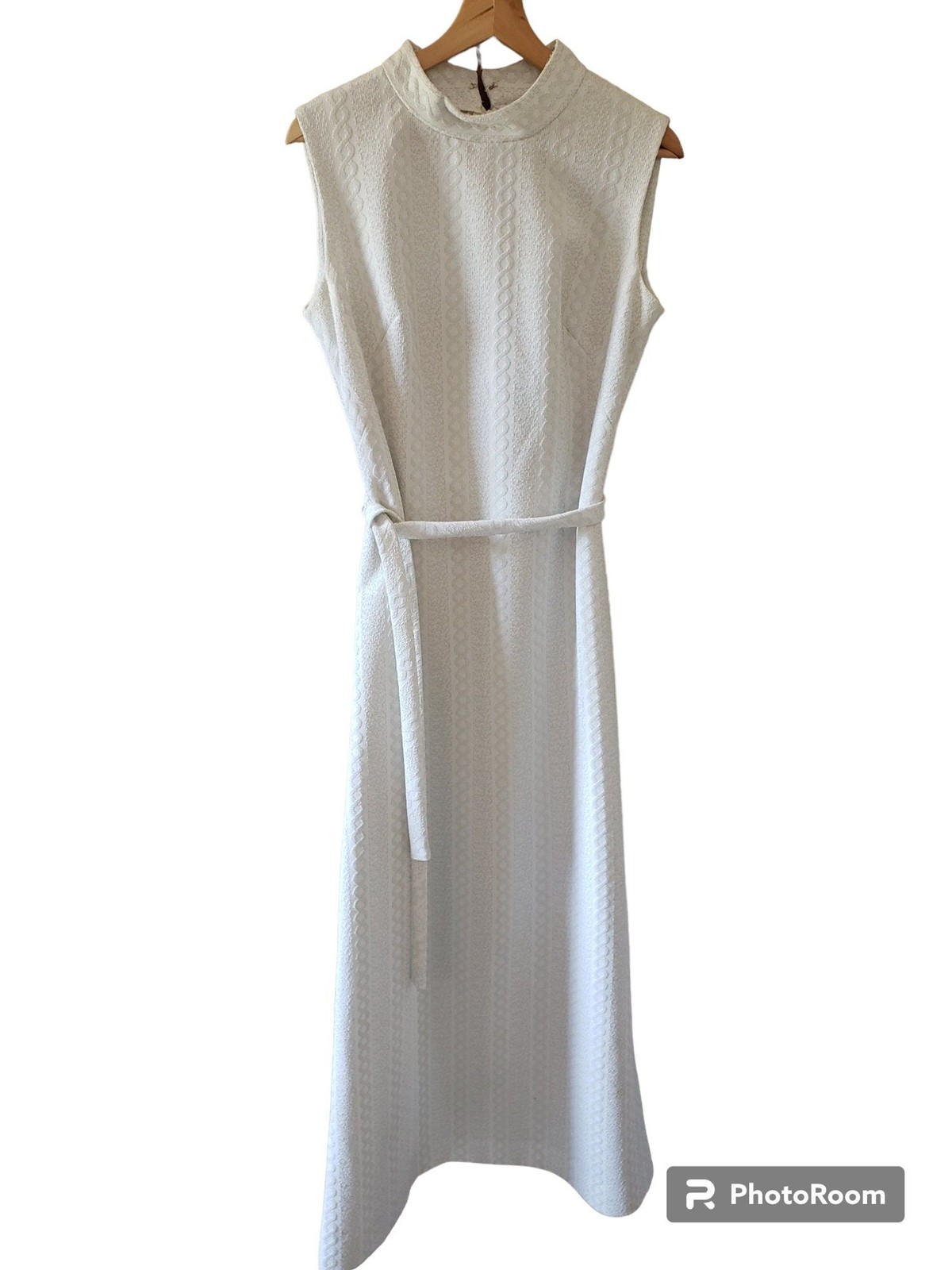VTG Andrea Gayle Fitted Cable Knit Maxi Dress White Silver Union Label Retro 60s