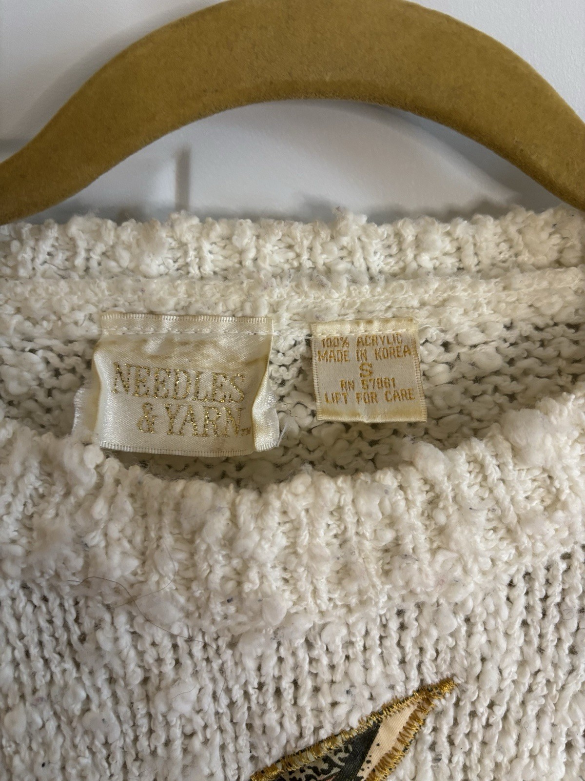 Vintage 80s Needles And Yarn Embroidered And Beaded Knitted Sweater Size s
