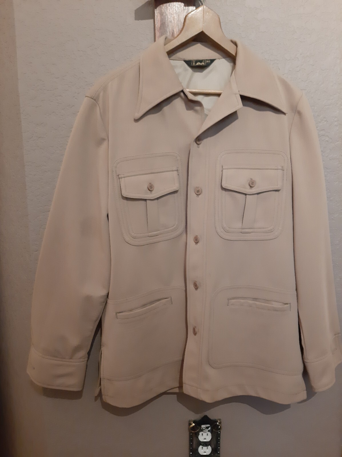 Vintage Lee Polyester Leisure Jacket Shirt Tan 4 Pocket Unique Style Western SM
