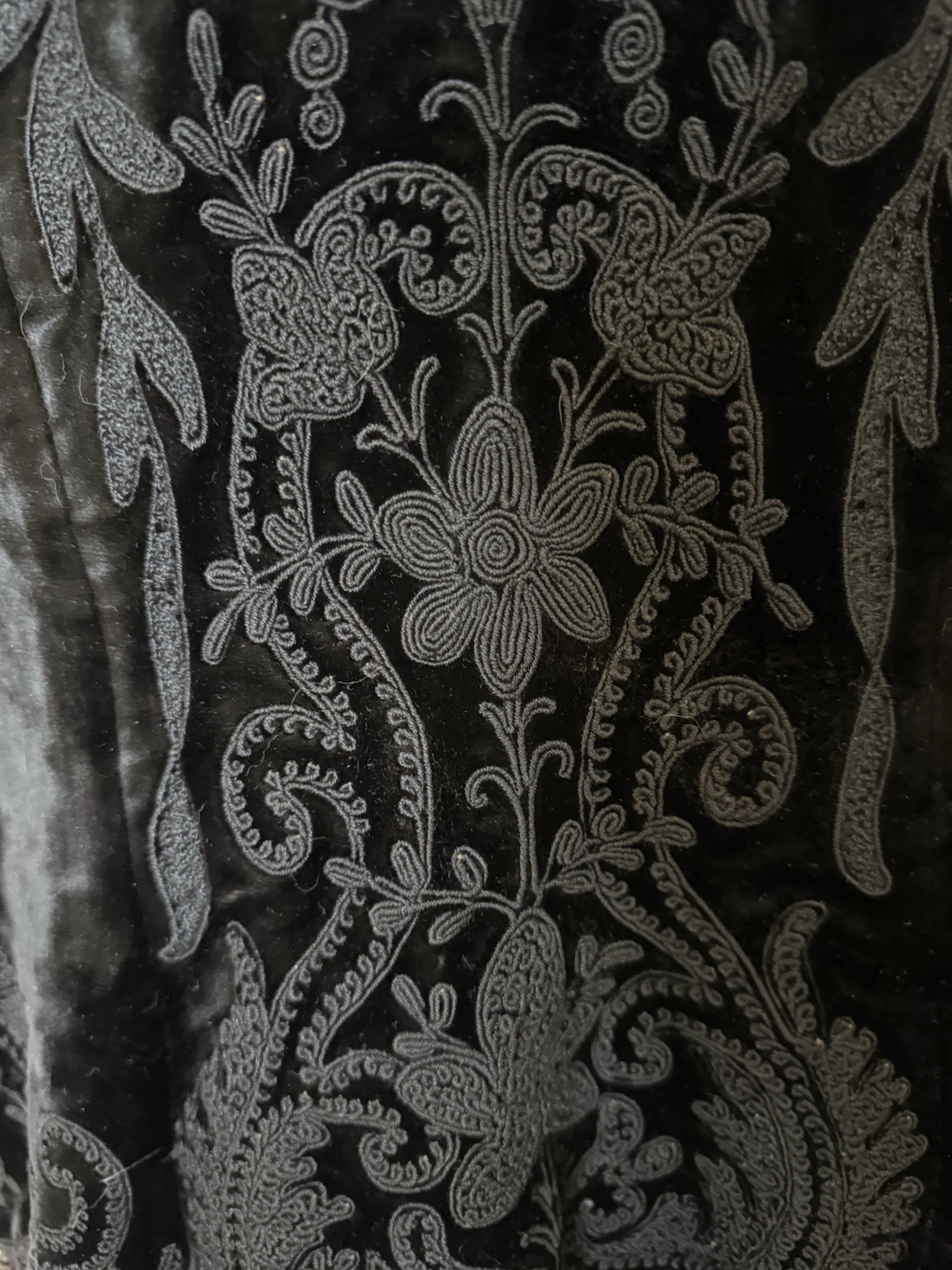 Antique Victorian Black Velvet Embroidered Fringe Cape Jacket Puff Sleeves