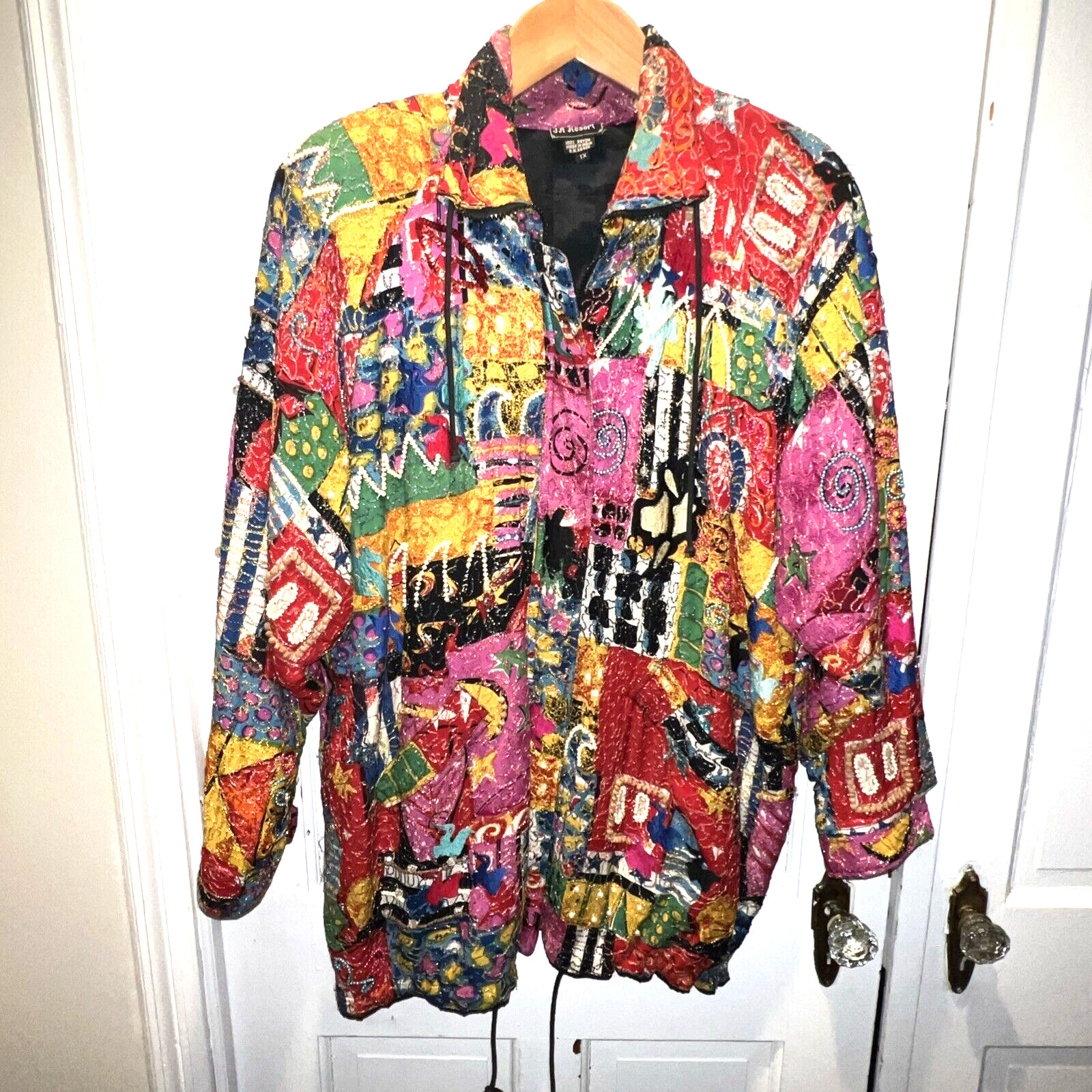 J A RESORT BEADED SEQUINED COLORFUL ZIP BOMBER JACKET 1X