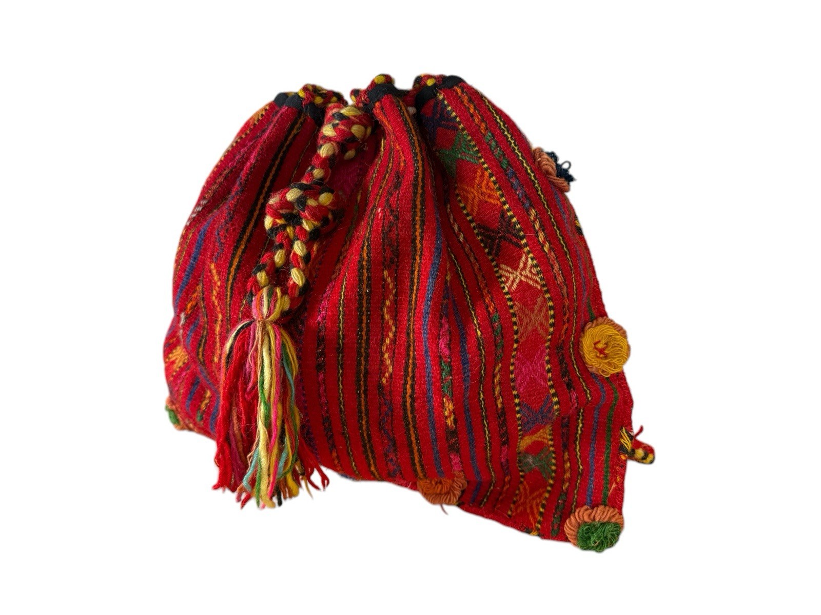 Vintage Cretan Crete Wool Woven Traditional Vourgia Tagari Drawstring Bag Folk