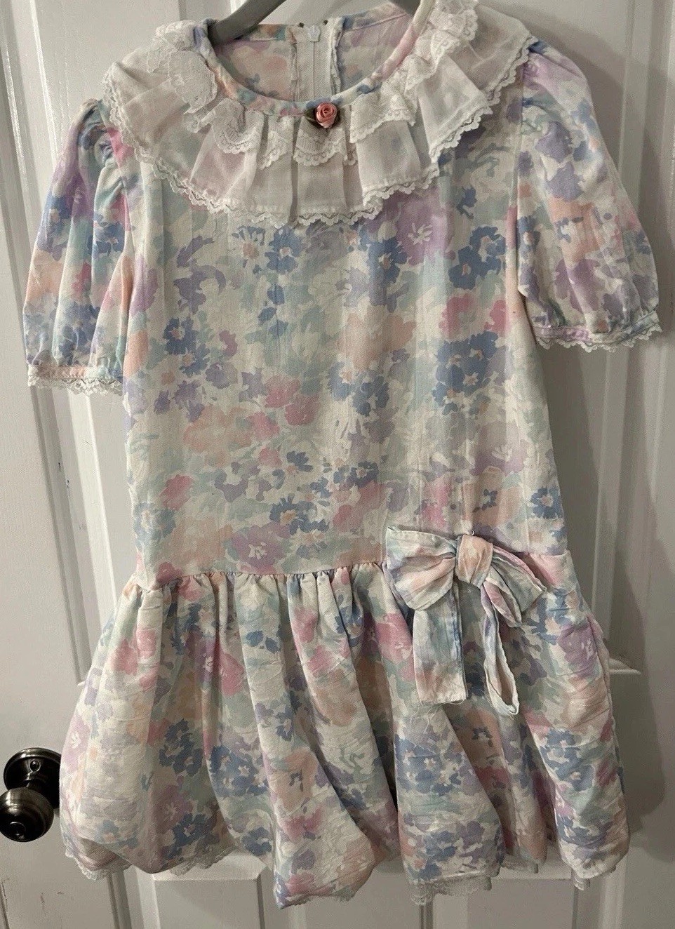 Vintage Girls Peaches ‘n Cream Size 6 (?) Dress Pastel Lace Floral EUC