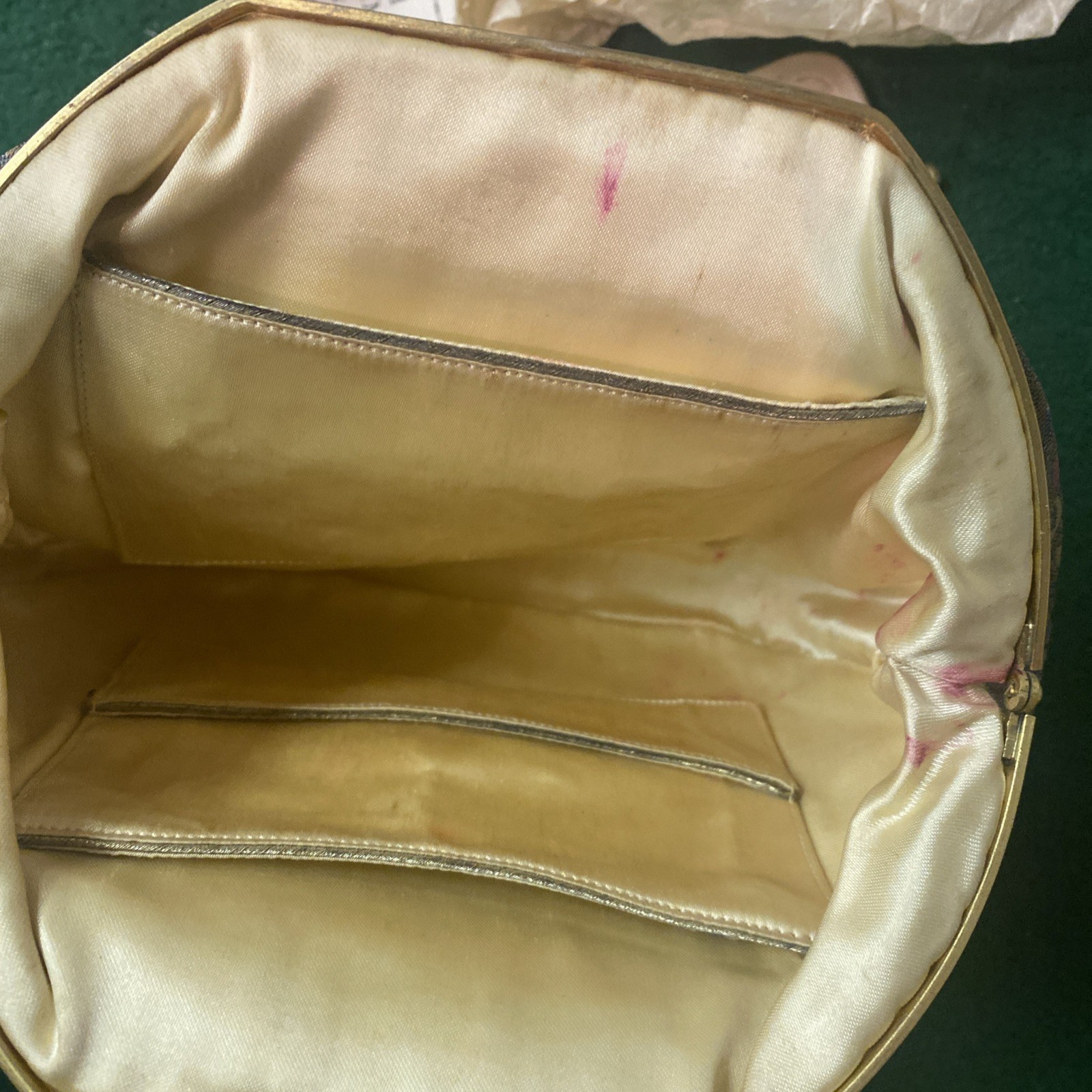 Vintage Smal approx. 7×5 Purse, Pouch, Bag, With Coin Purse-Metallic Fabric
