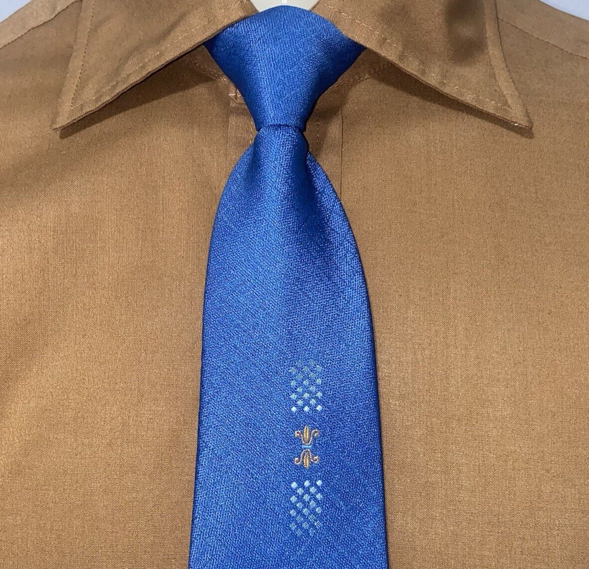 1960s Necktie Mens Tie Vintage Clip On Polyester Skinny Blue Atomic MCM Rat Pack