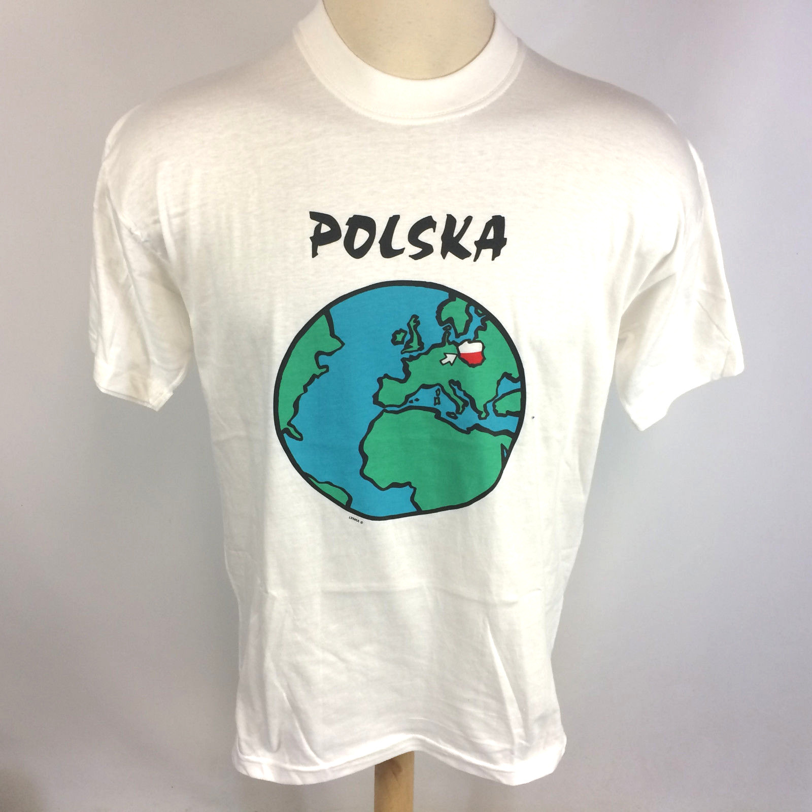 NOS Deadstock Vintage 90s Polish Poland Travel Earth Europe T Shirt L White