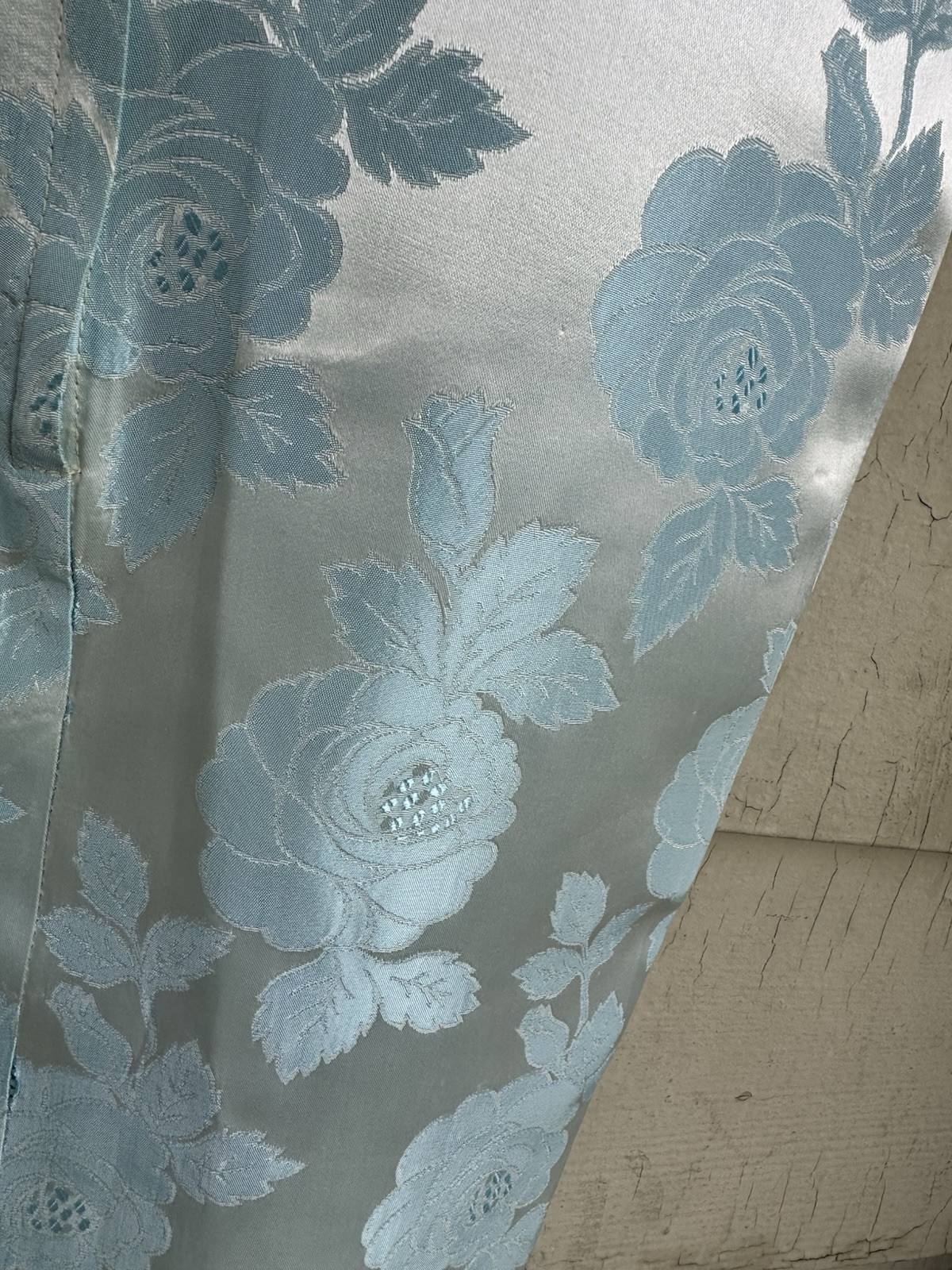 70’s Ice Blue Floral Brocade Cocktail Sheath Dress Matching Coat Metallic 28” 4