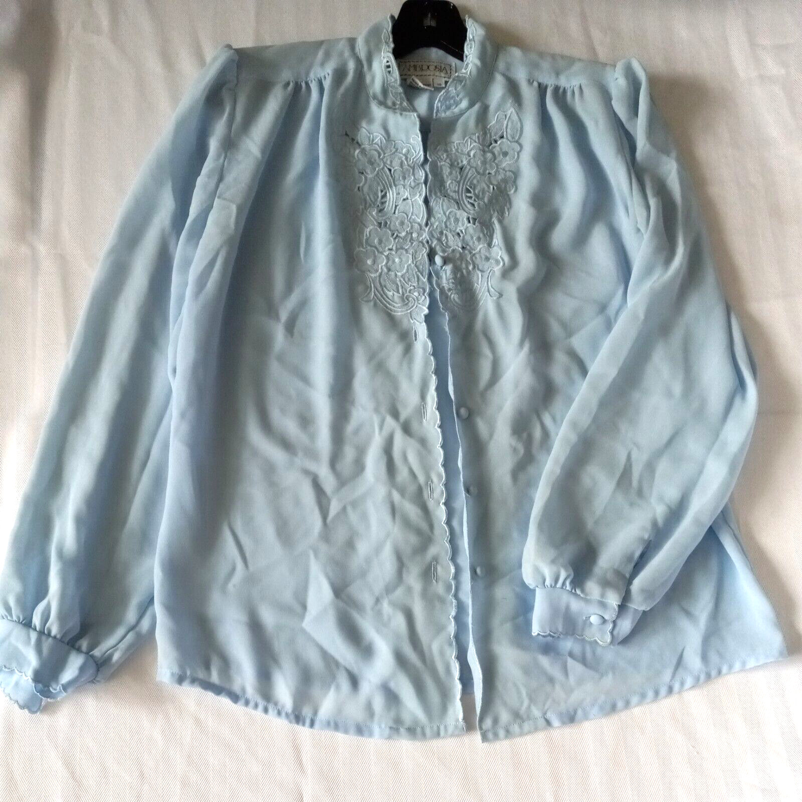 Vtg ’80s ’90s Ambrosia Womens Longsleeve Embroiderd Button Down Blue Blouse Top