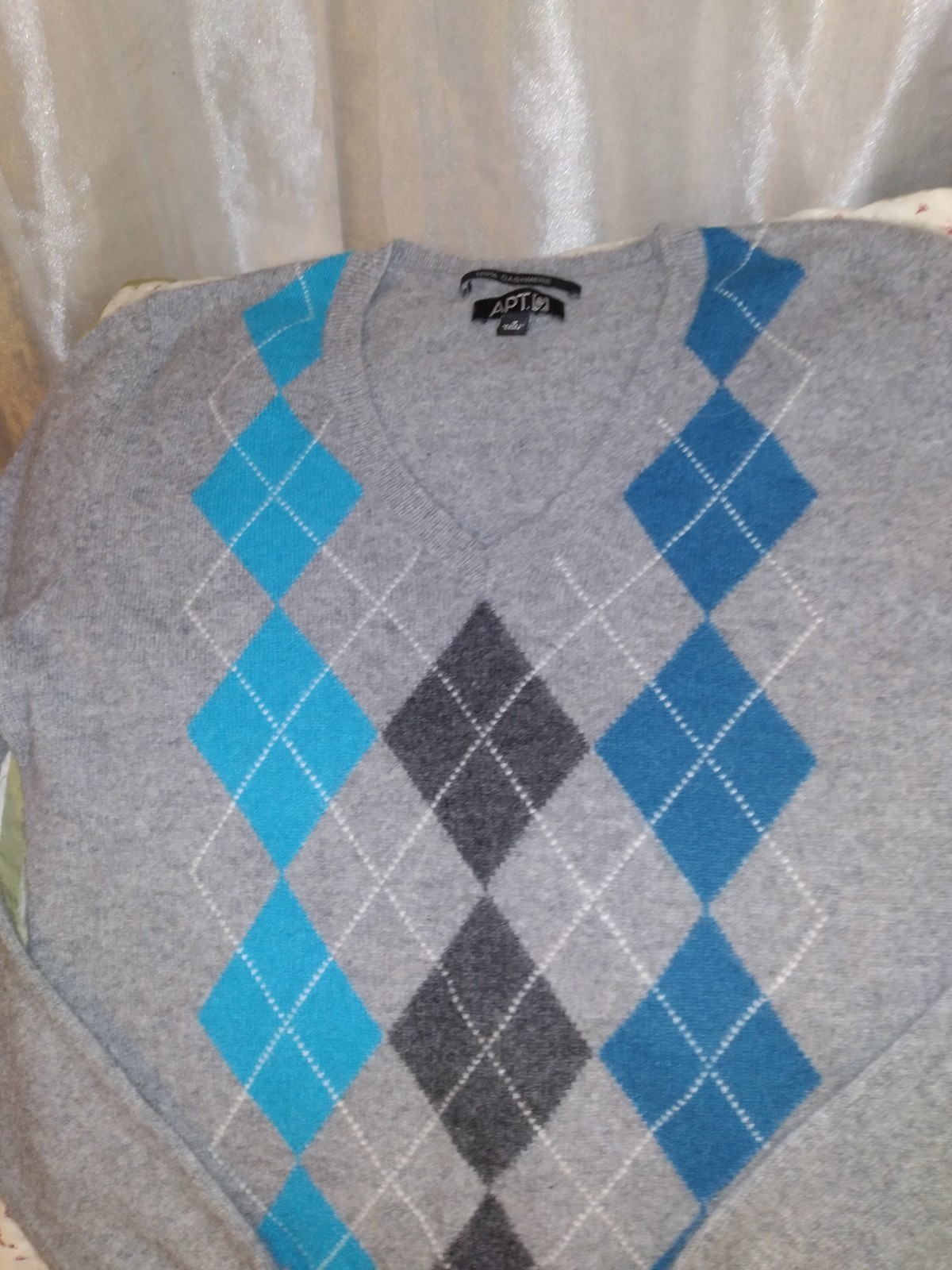 APT.9 VINTAGE 100% CASHMERE SWEATER ARGYLE PRINT V-NECK S NVR WORN NOS