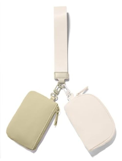 Mini Zip Around Keychain Wristlet Wallets Small Portable Khaki+cream White