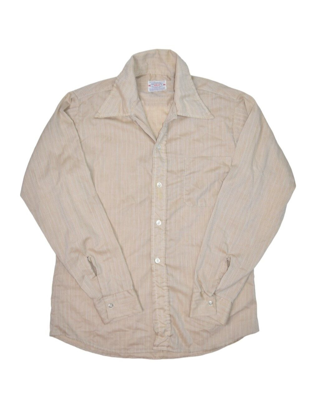 Vintage 70s Shirt Mens Medium Donlin Khaki Striped Button Long Sleeve Made USA