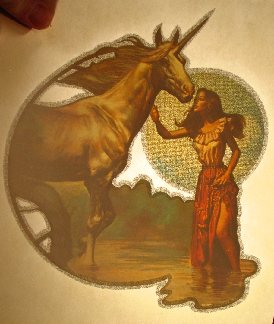 UNICORN WOMAN VINTAGE 1970’s ANIMAL LOVER IRON ON TRANSFER NICE, B-9