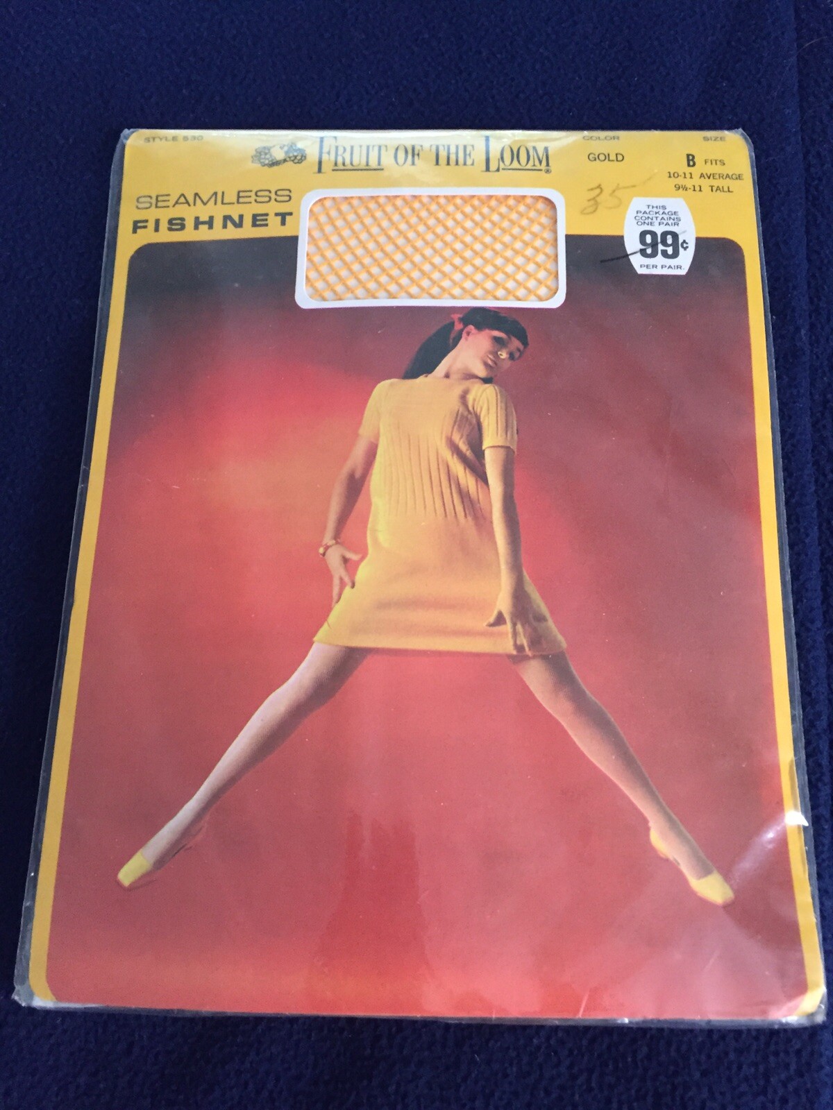 1 pair vintage Fruit Of The Loom Fishnet Garter stockings Gold 9 1/2-11 Tall