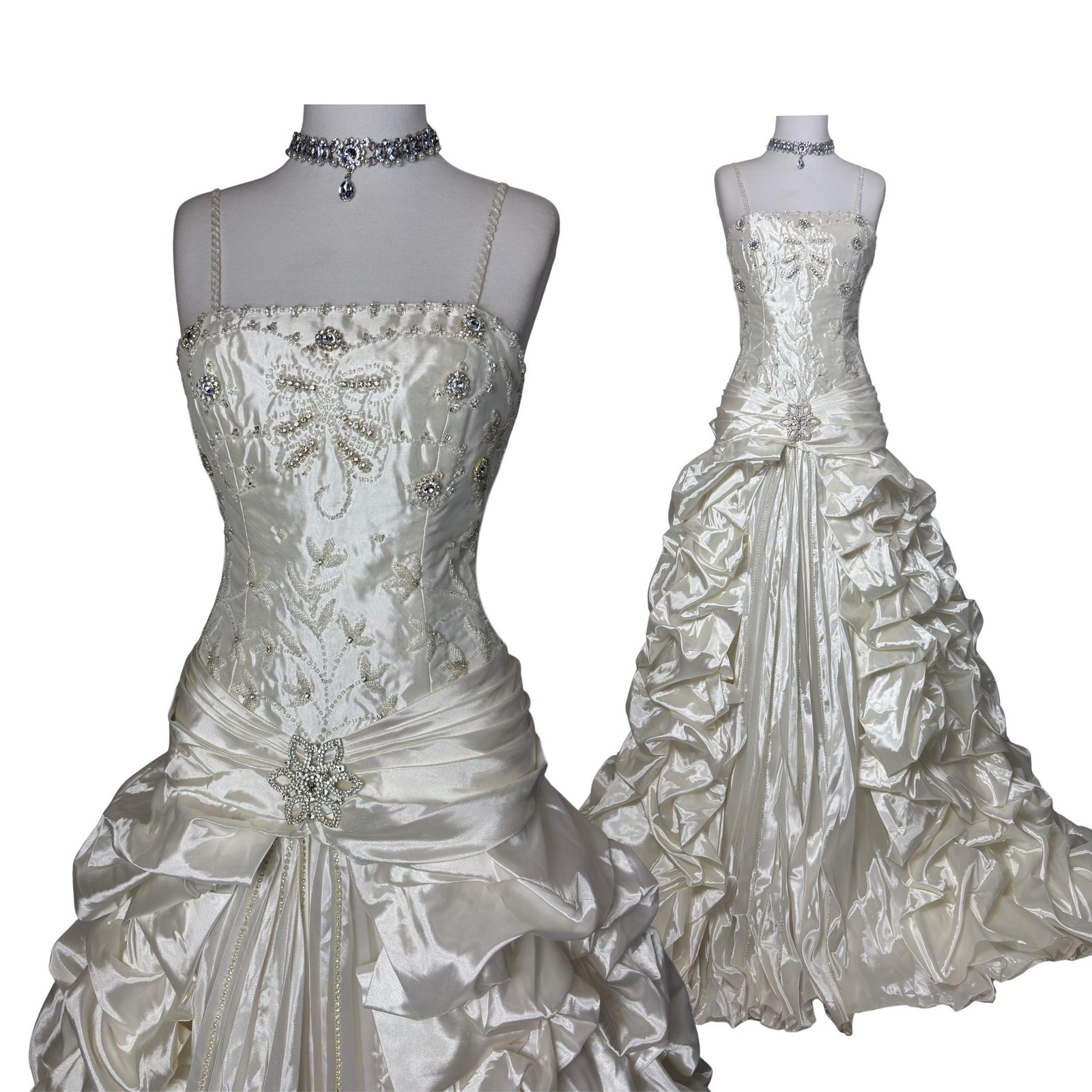 Vintage Princess Wedding Dress Ivory Satin Bridal Gown Fairytale Wedding Dress