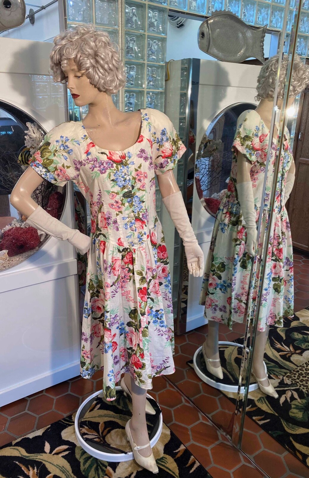 Miss Oops Cottage Core Floral Button down Cotton Country Romantic Dress M VTG 90