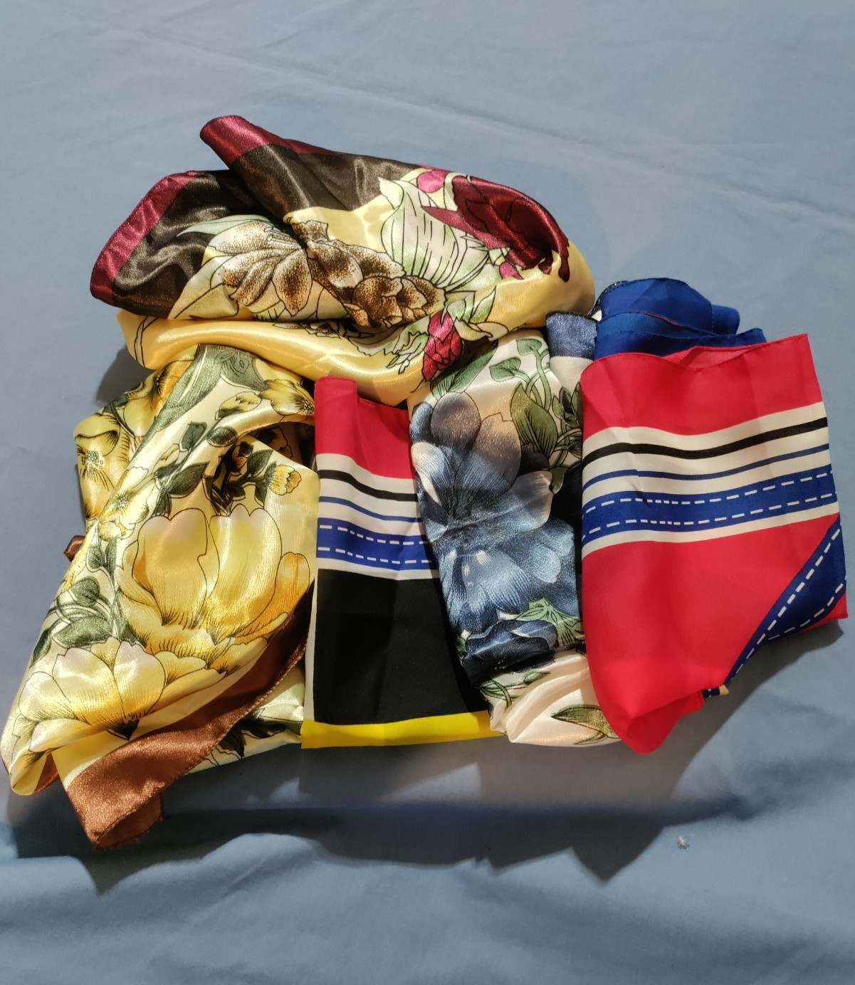 5 Vintage Extra Large Women’s Head Scarves-2 Avon 3 Floral Silky Feel Pre-Owned
