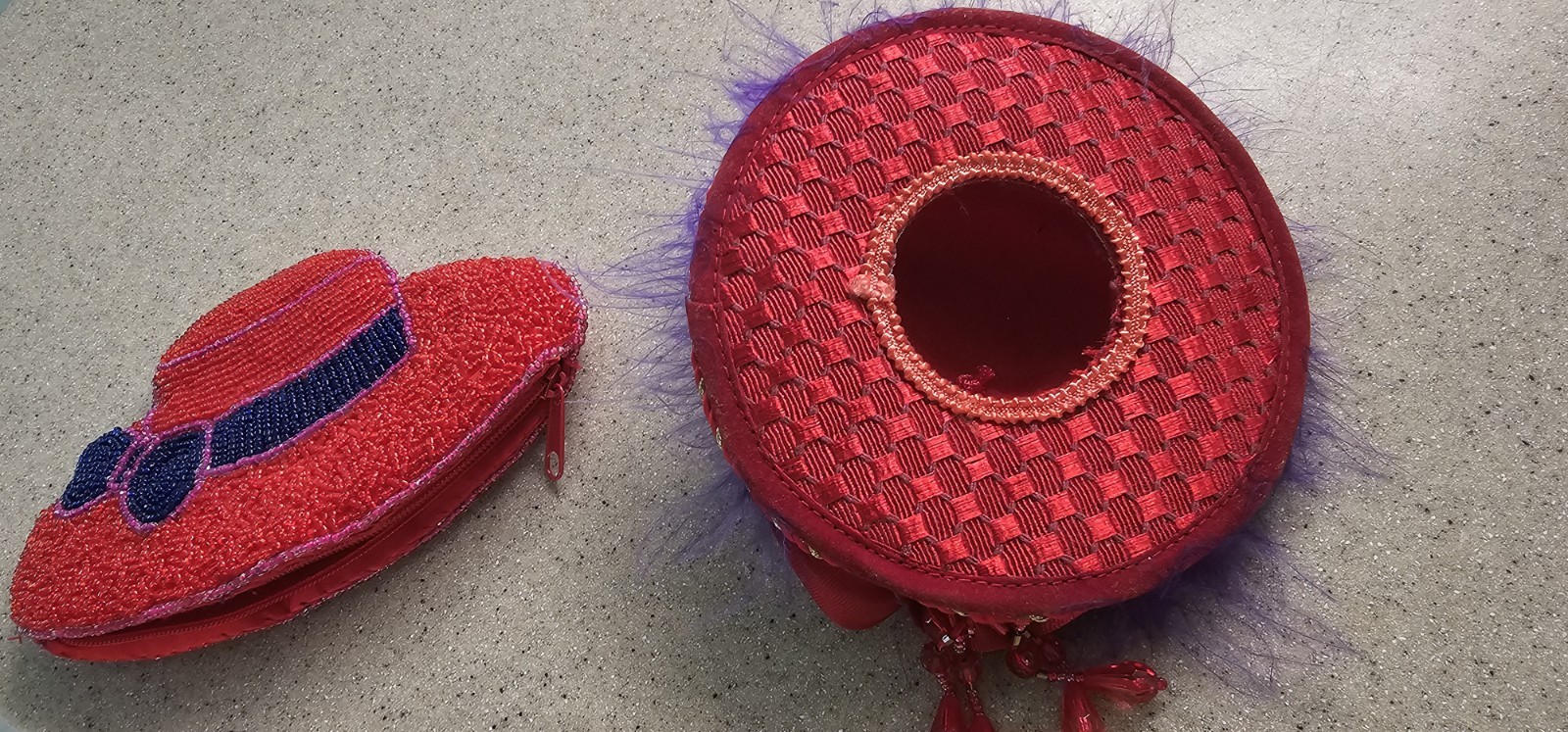 Red Hat Society Beaded Coin Purse Change Red & Purple Hat Sequins 2 Items