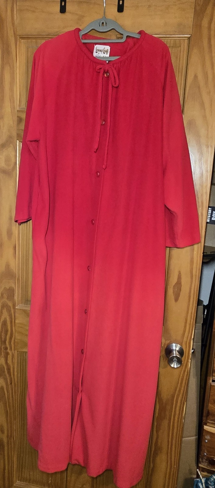 Vintage Lounge Craft Red Housecoat Robe ILGWU USA Button Front Full Length