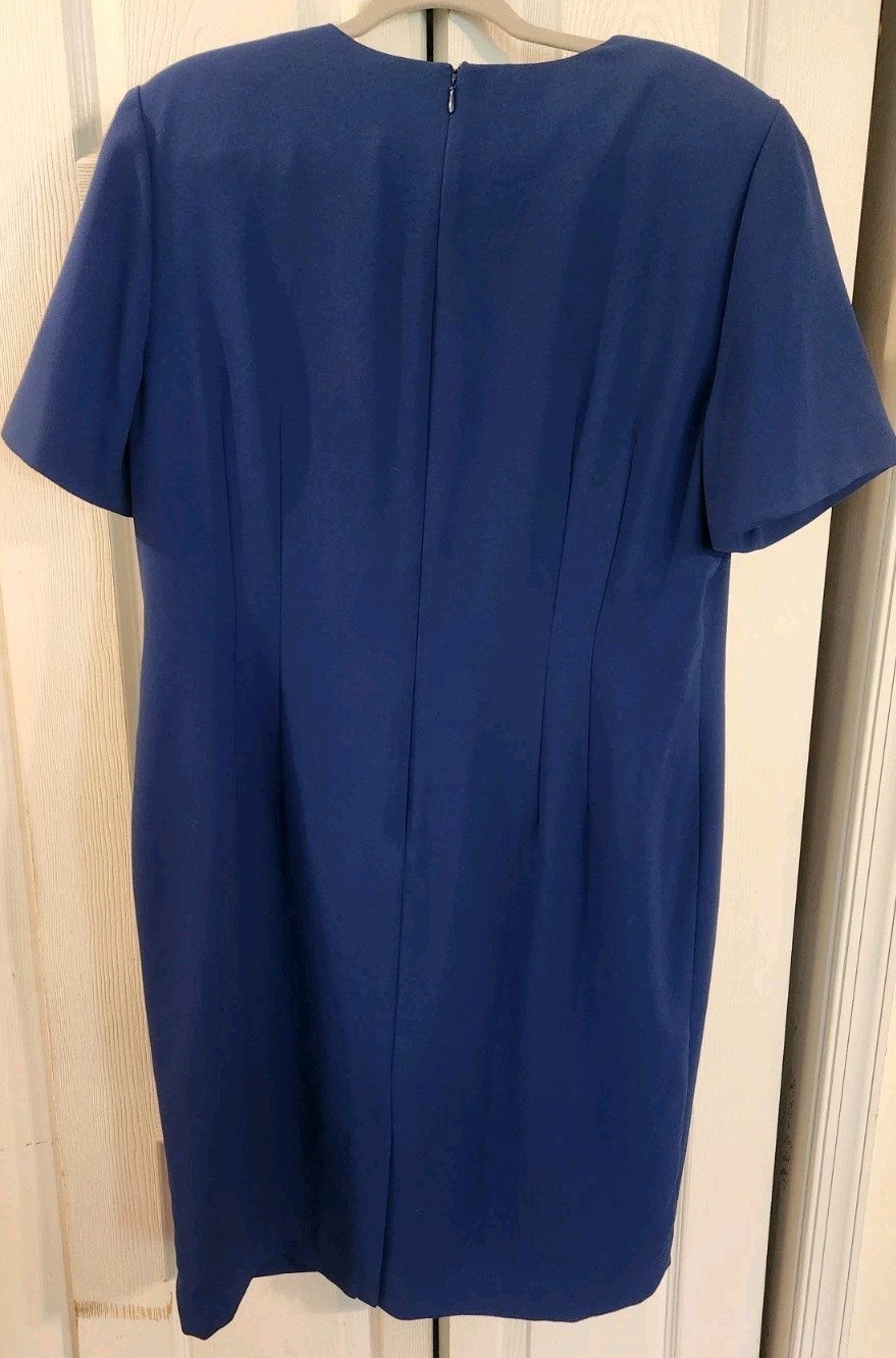 Vntg Worthington Royal Blue Short Sleeve Sheath Dress Lined Back Zipper Size 18