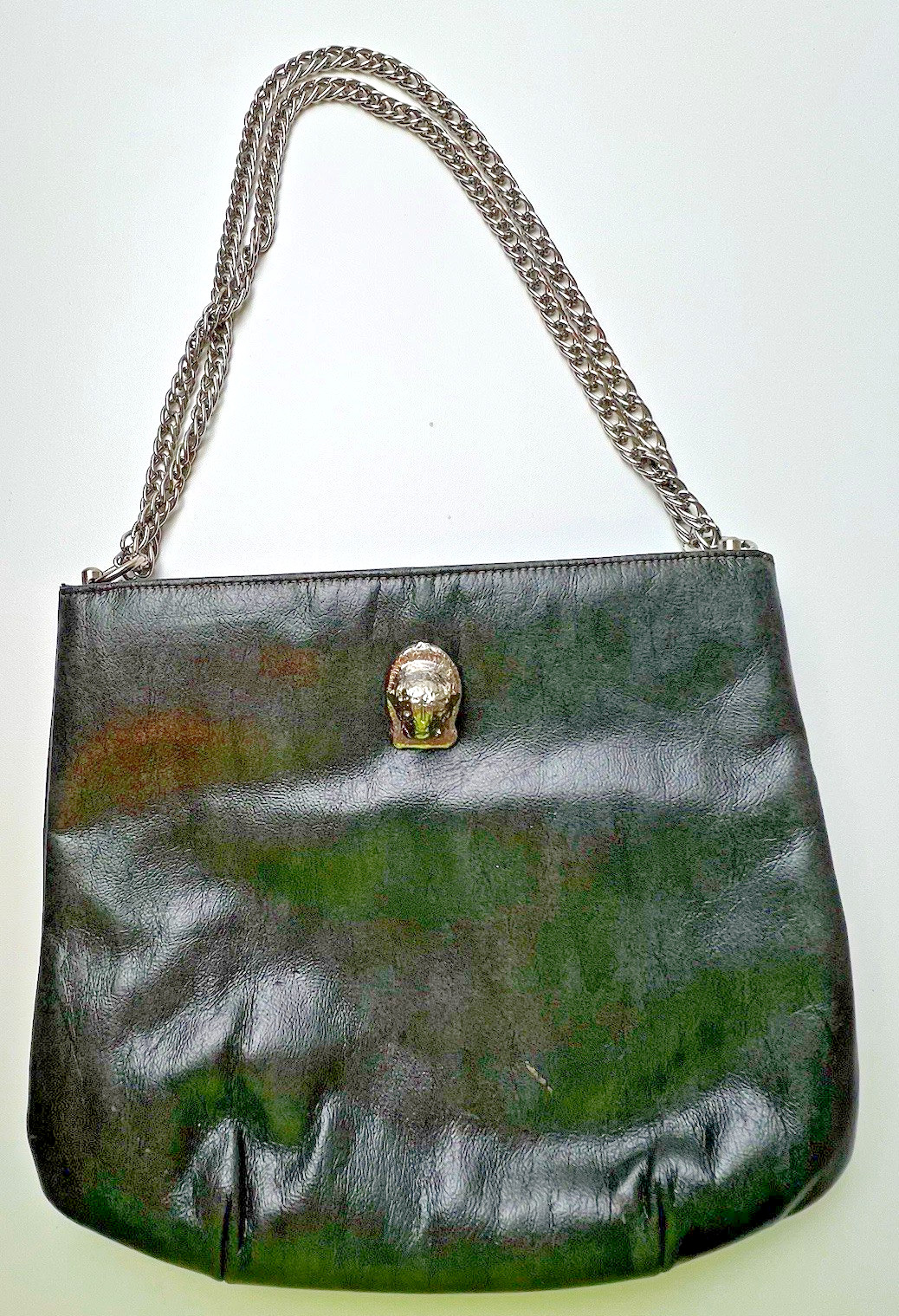 Vintage Mardane Lion/Tiger Head Dark Gray Shimmery Evening Purse Chain Strap