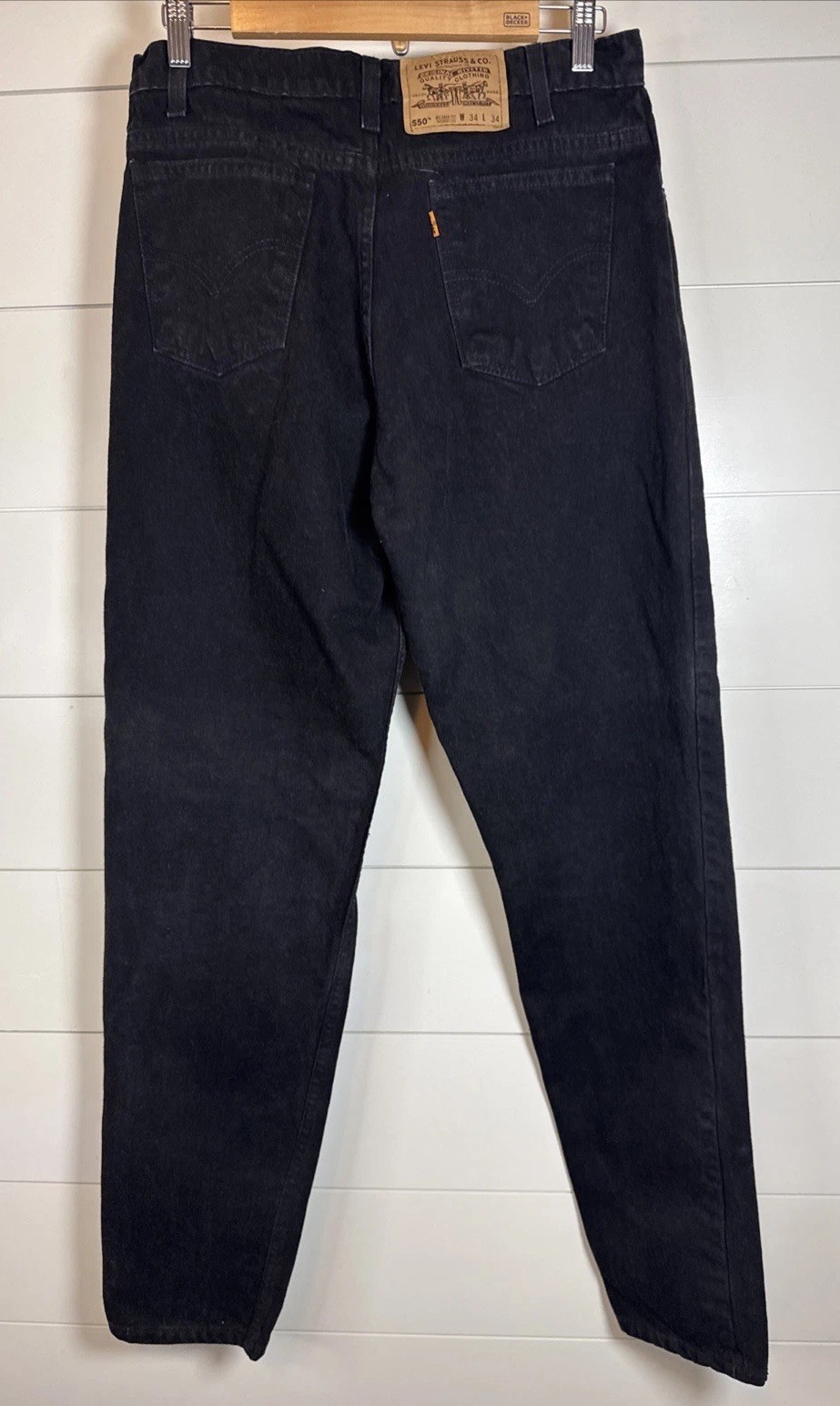 VINTAGE LEVI’S 550 Orange Tab relaxed fit black denim jeans 34 X 34 tag 6-1996