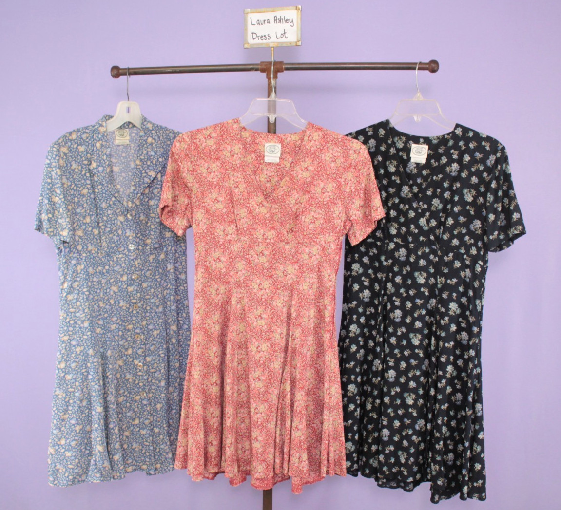 VTG 80s 90s Lot of 3 Laura Ashley Floral Empire Waist Dresses S/M Dress Lot