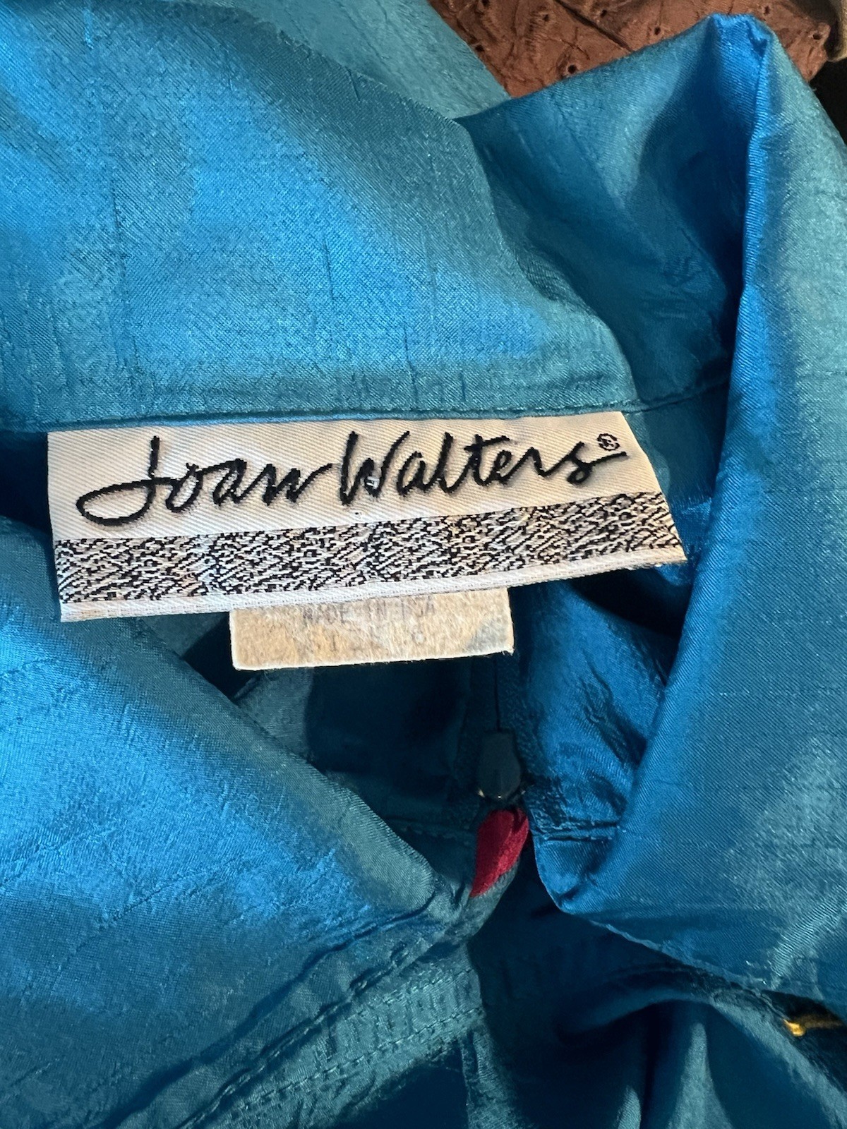 Vintage 80s Joan Walters Turquoise Art Deco Jumpsuit Smocked Zip Front Sz 6