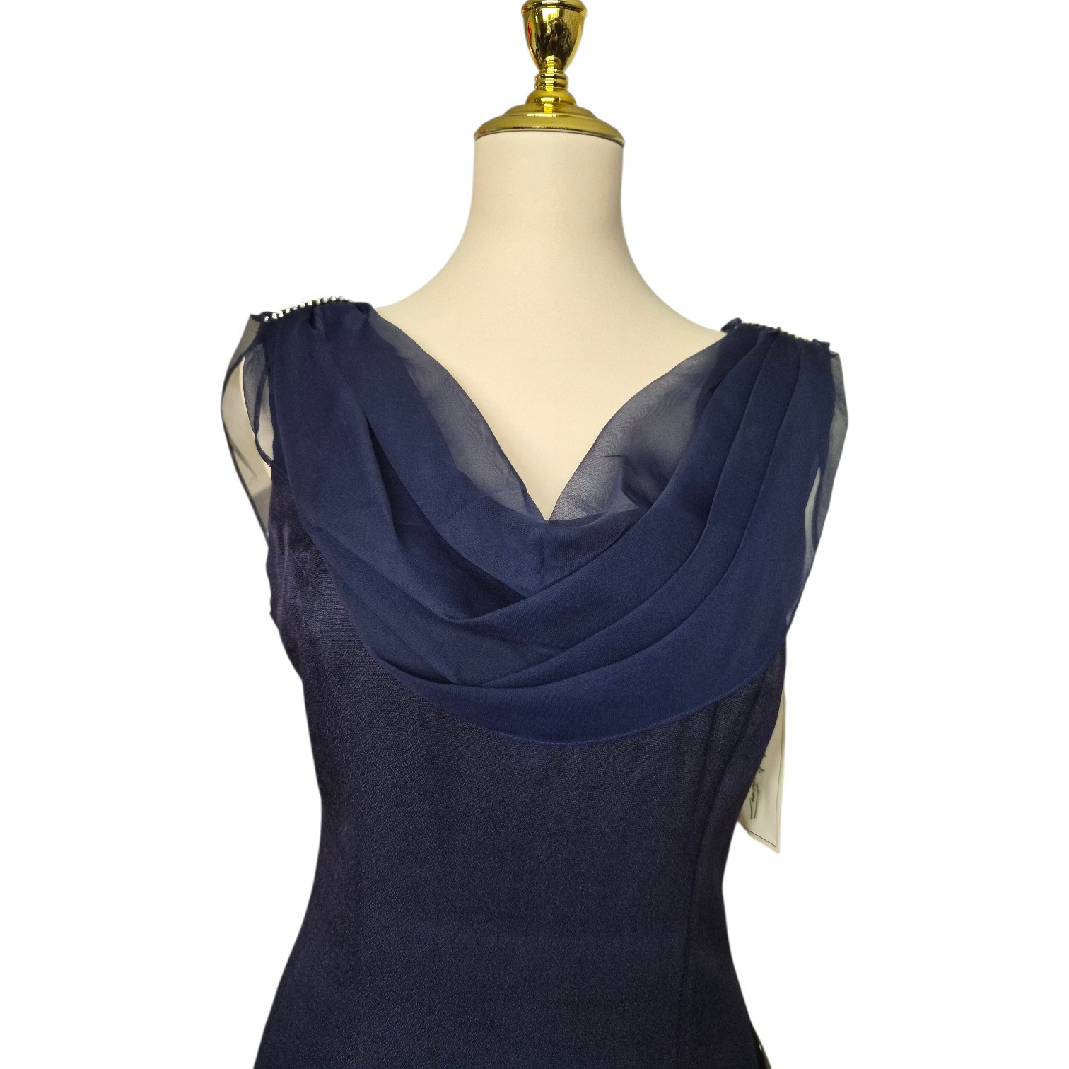 Laura Winston Navy Beaded Chiffon Dress Union Made USA NWT Rare Size 8