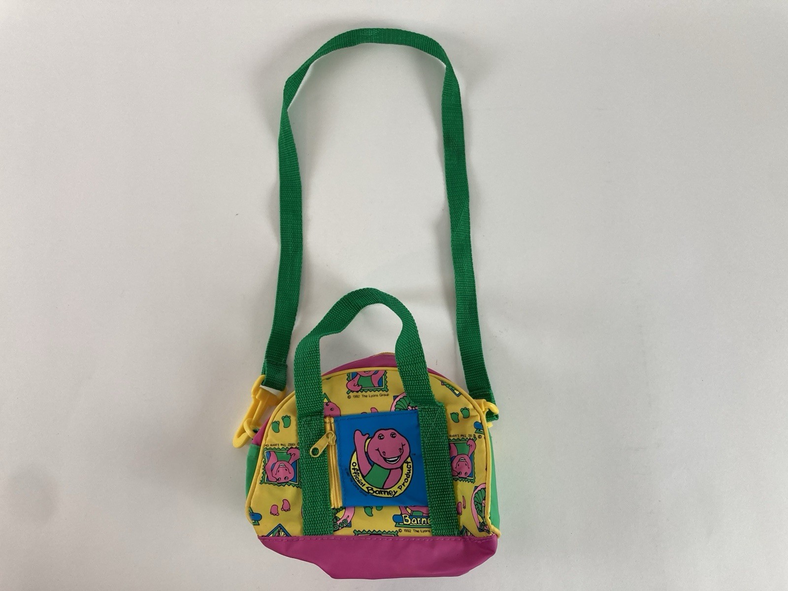 VTG Barney Dinosaur 1992 Lyons Group Kids Size Fanny Pack Belt Bag Green Pink