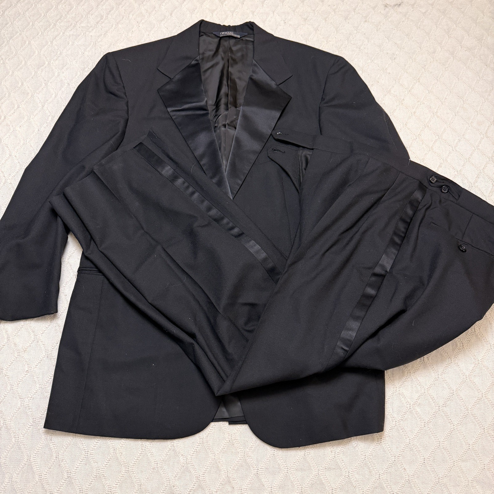 Vintage 1980s Polo Ralph Lauren Black tuxedo Wool Suit 43 R