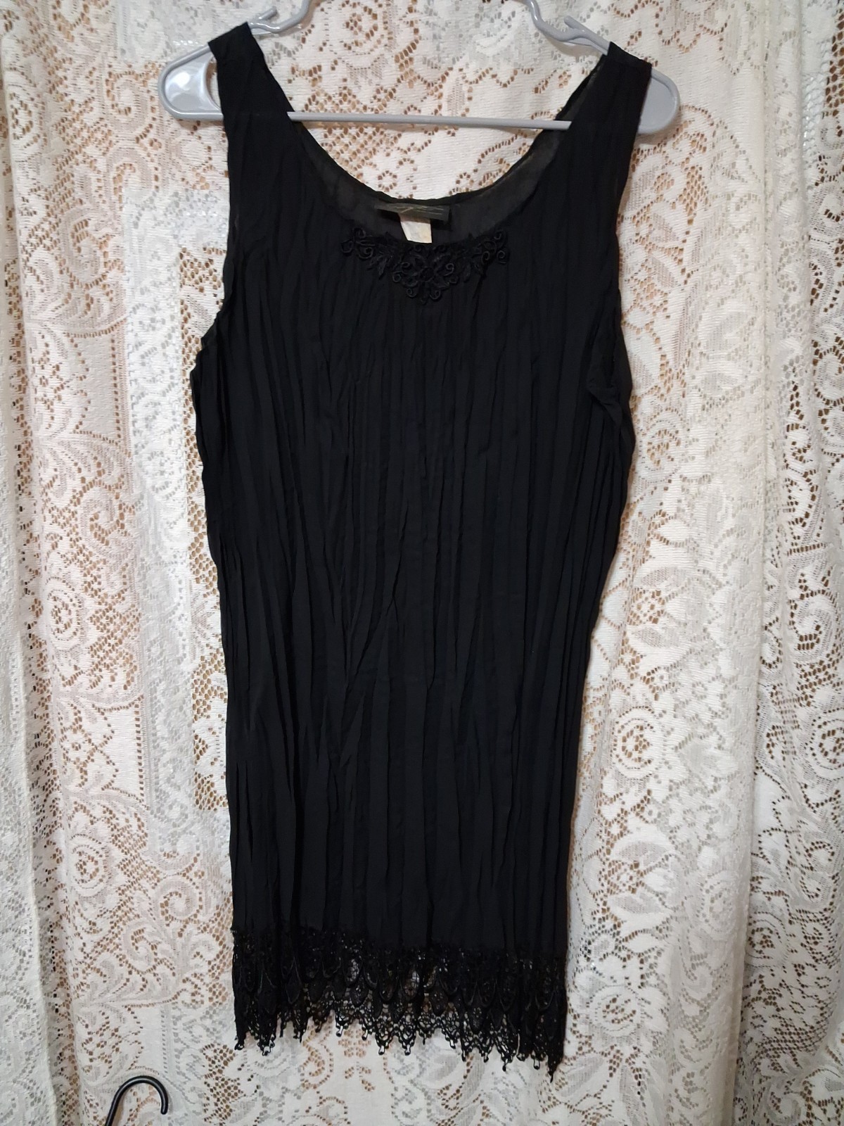 1990s Black Slip Dress By Saya W Embroidered Lace Trim