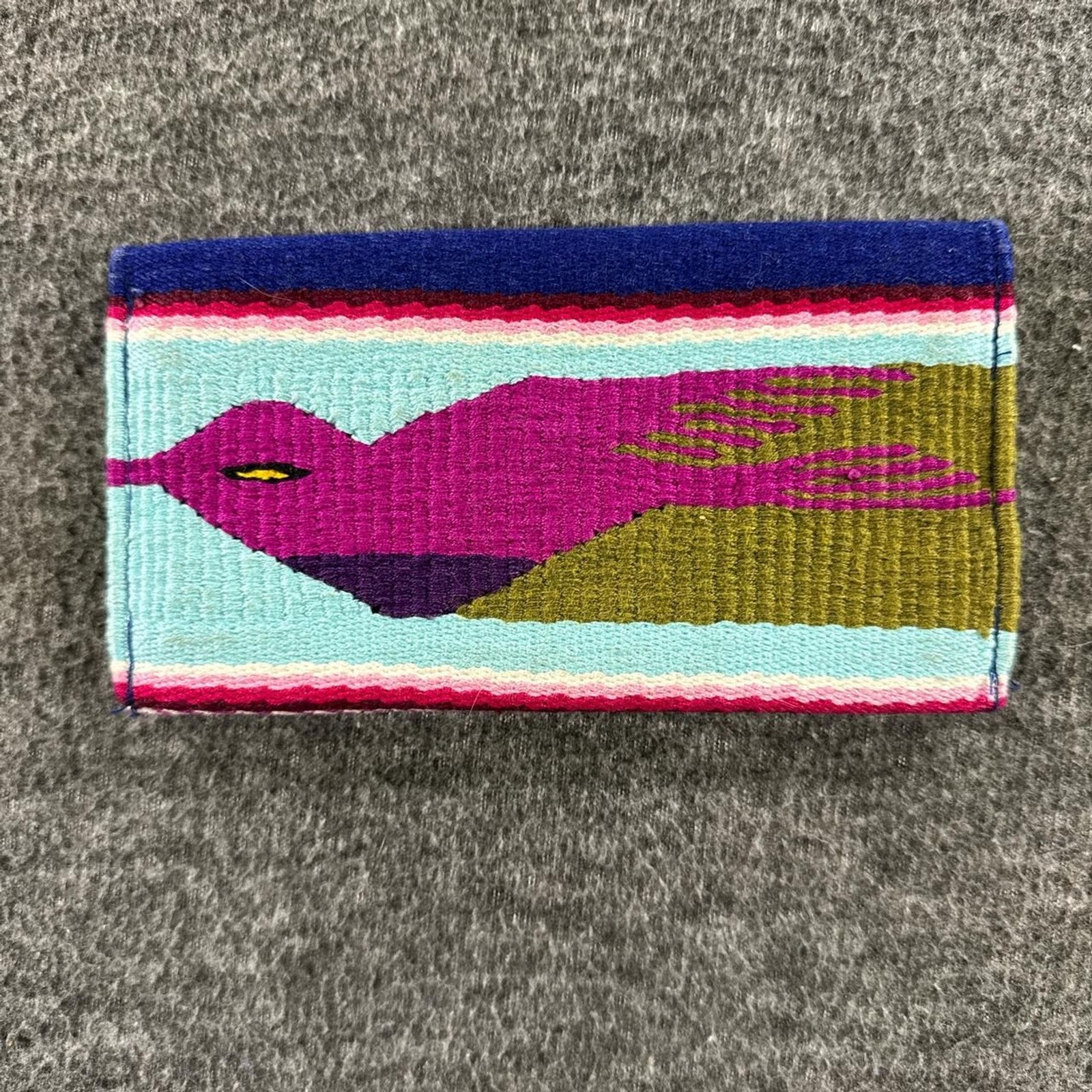 Vintage handmade woven fabric Boho hippie bird wallet retro checkbook cover