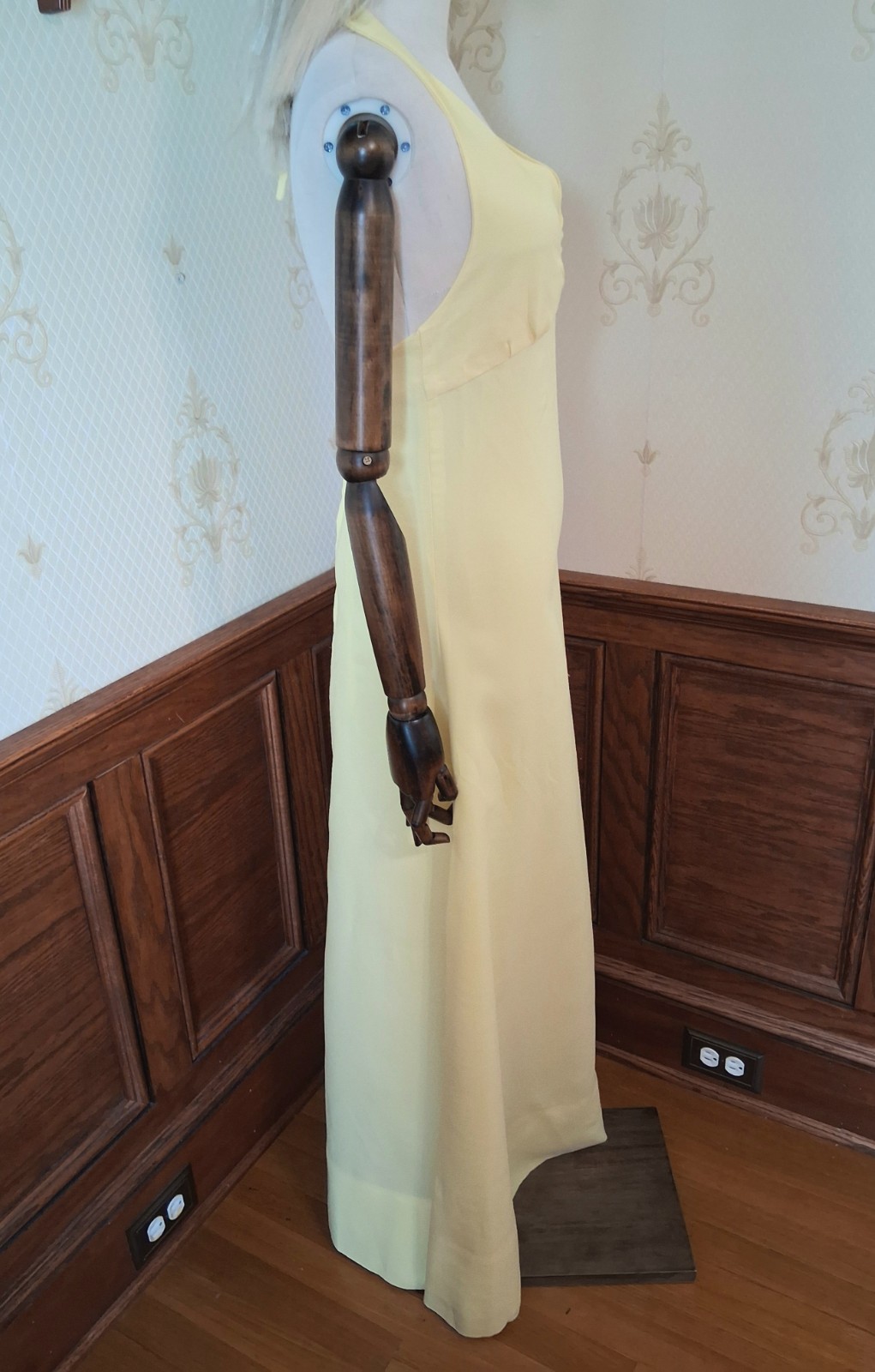 Vintage 1960s/70s Yellow Handmade Halter Grecian Goddess Boho Hippie Maxi Dress