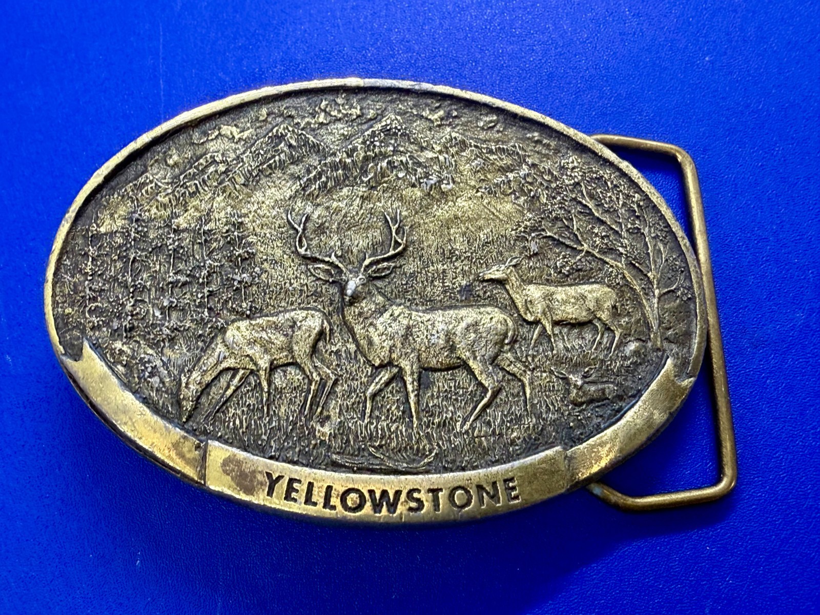 YELLOWSTONE March 1 1892 National Park Deer Wildlife Scene Vintage Belt Buckle
