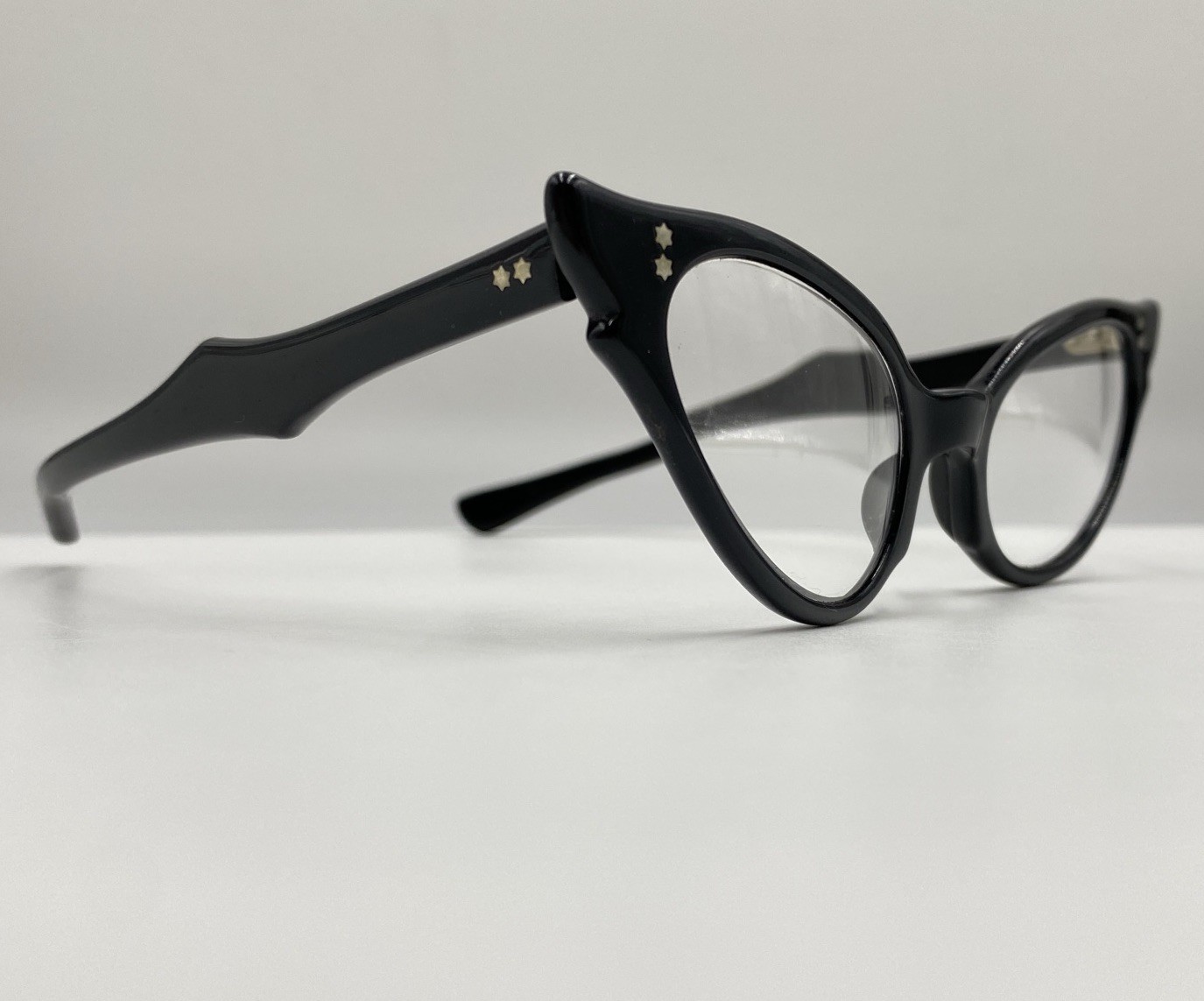 VTG Rare 50’s Cat Eye Glasses Black Eyeglass Frames w/ Silver Stars Swank France