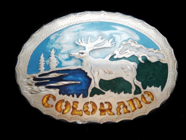 NF03165 VINTAGE 1970s **COLORADO** (ELK) NATURE SILVERTONE BELT BUCKLE