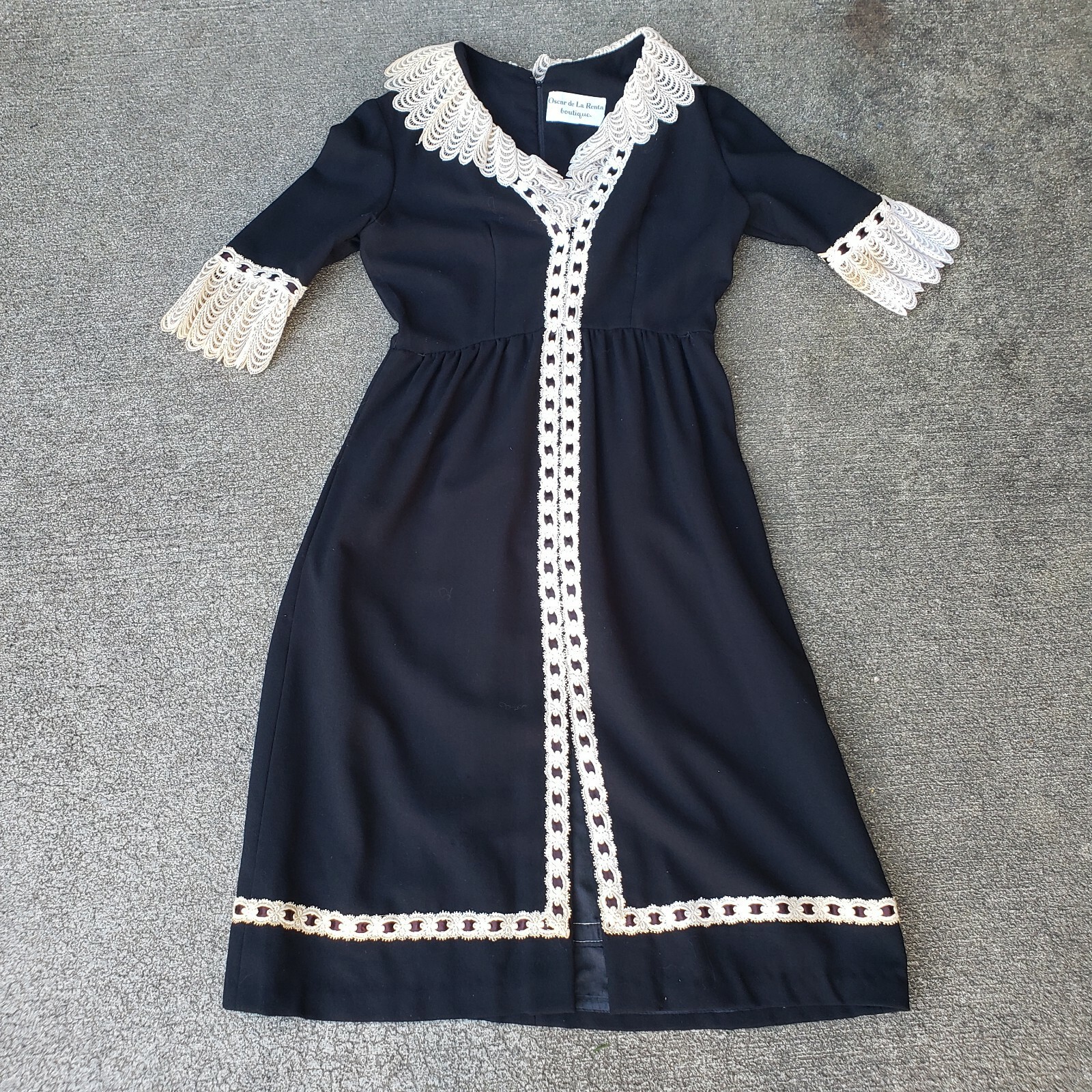 Vintage Oscar de La Renta Boutique Black Cocktail Dress with Lace Accents
