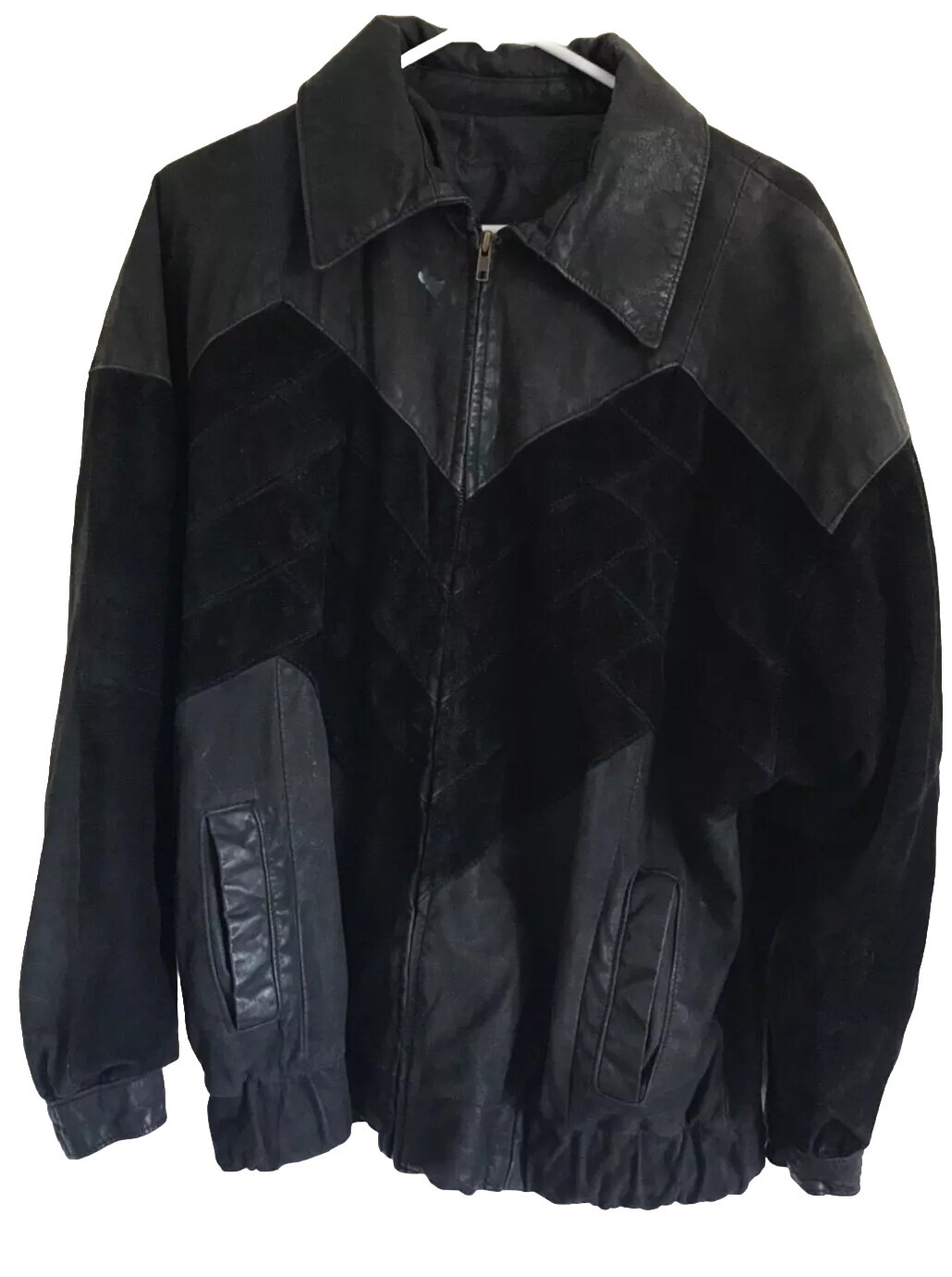 Vintage Black Patterned Leather Jacket L Gino di Giorgio Comint 80s 90s Coat 