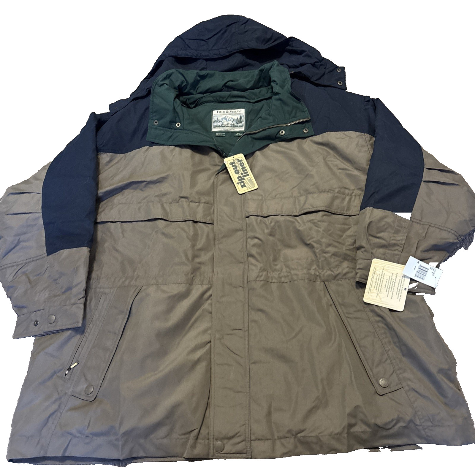 New VTG Field & Stream Puffer Parka Men’s 4XL brown/blue Down Jacket Coat Hooded