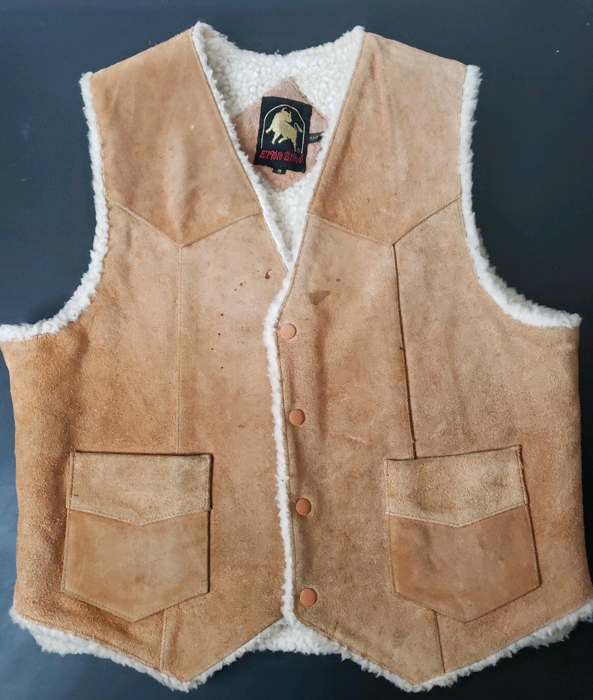 EL TORO BRAVO LEATHER VEST FAUX SHEARLING LINING, 42-44 CHEST, MEDIUM