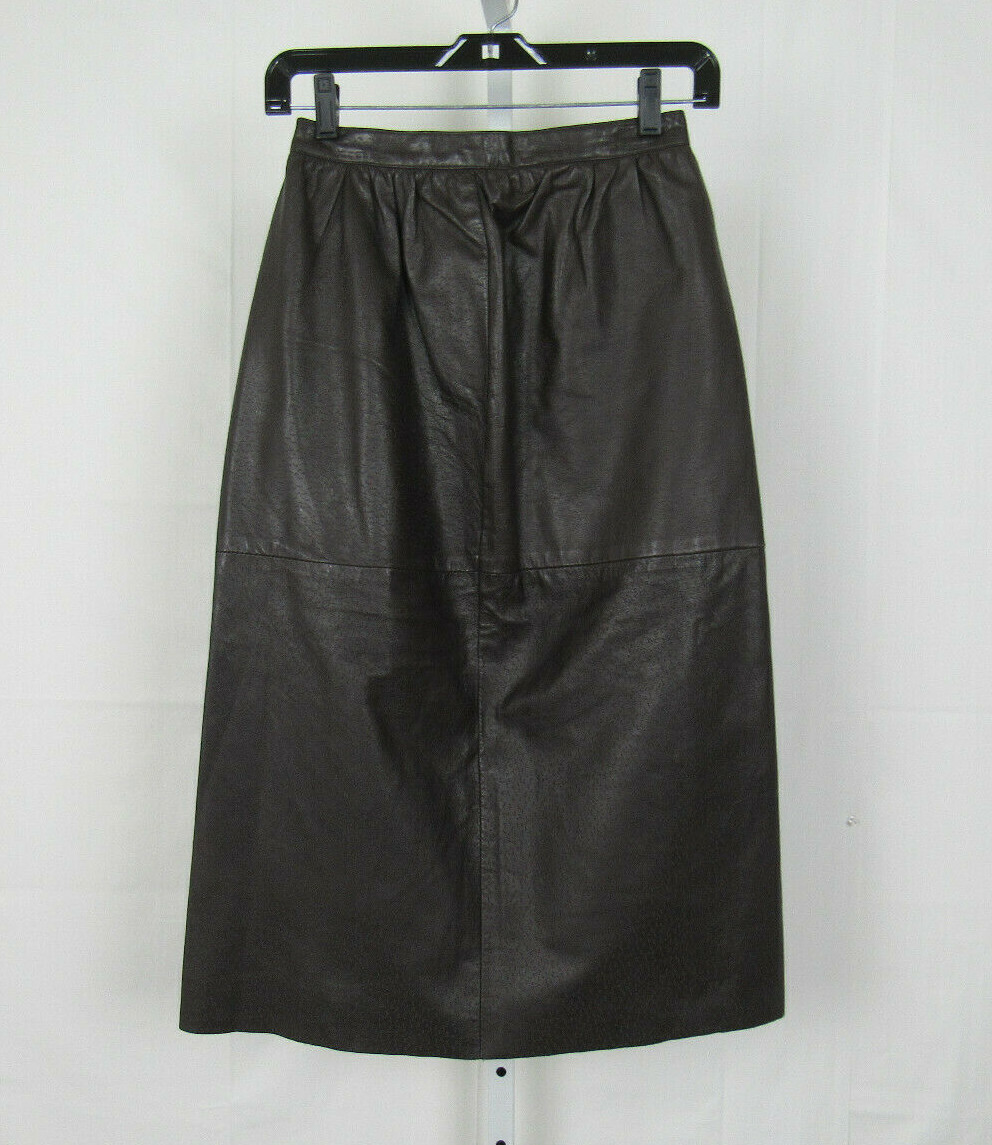 VTG 1970s SAKS FIFTH AVENUE YOUNG DIMENSIONS DEEP BROWN LEATHER SKIRT SIZE 6
