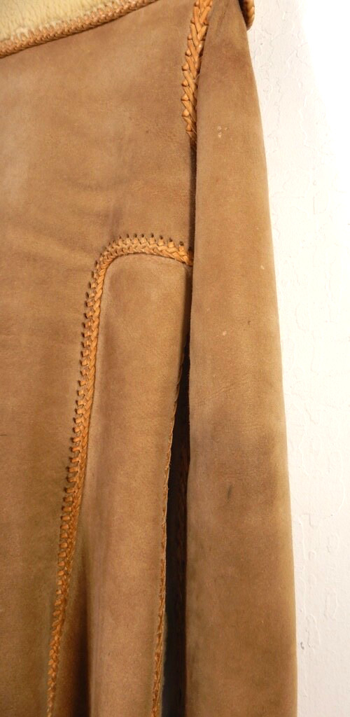Vintage North Beach Leather Hippie Shearling Whip Stitch Coat Jacket Size 11/12