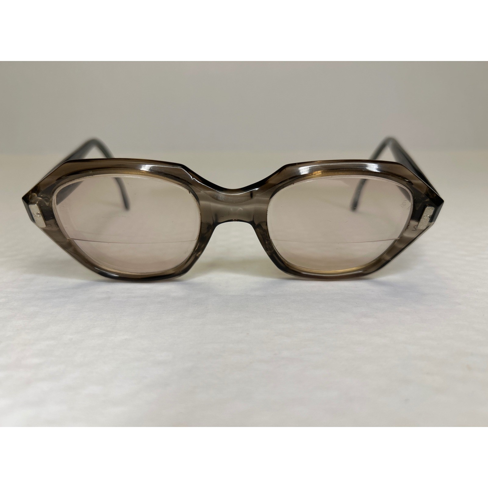 Vtg eyeglasses American Optical Flex-Fit Gray Geometric 1960s MCM 20mm Bridge